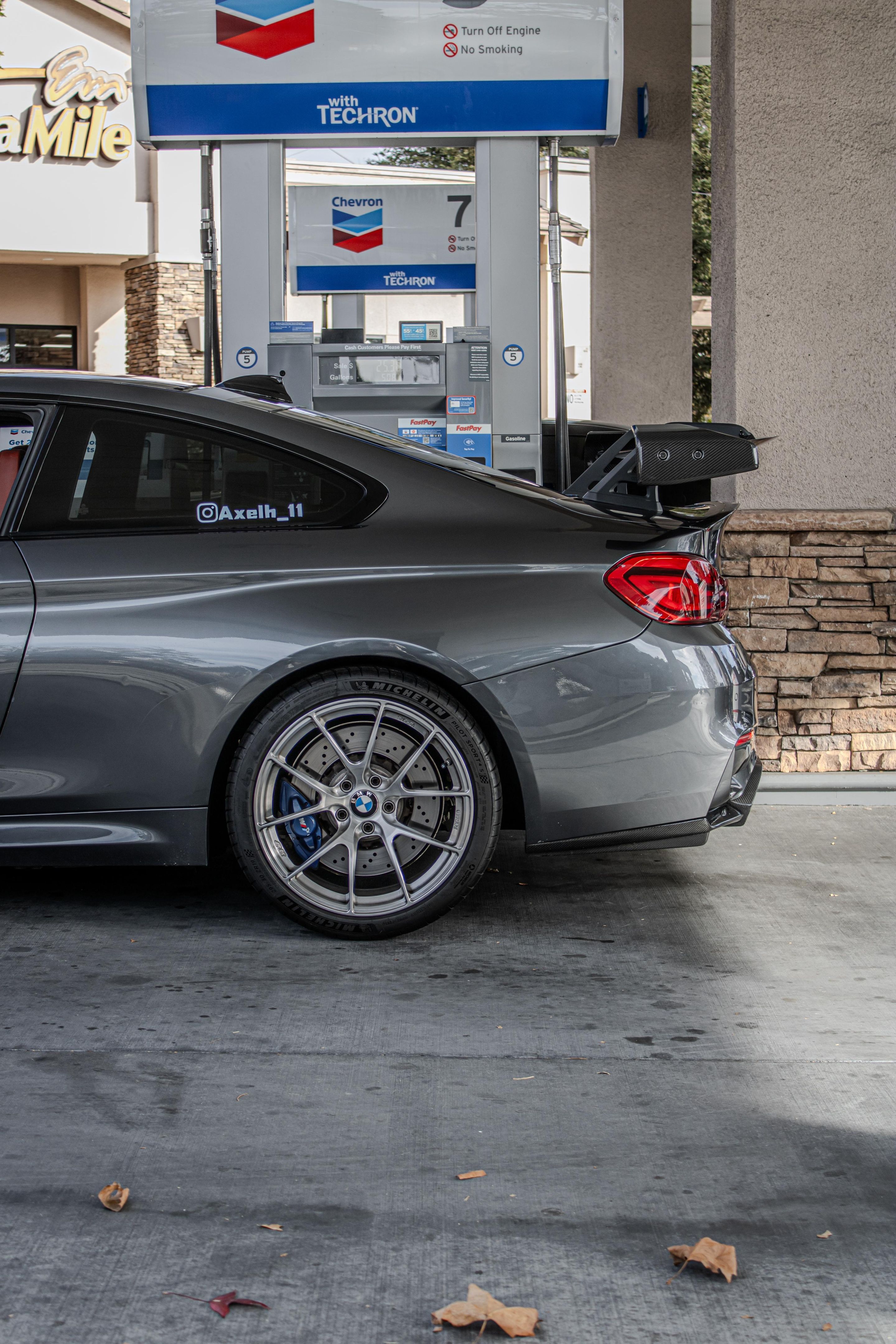 Grey BMW F82 Coupe M4 with 19" VS-5RS Apex wheels in Brushed Clear