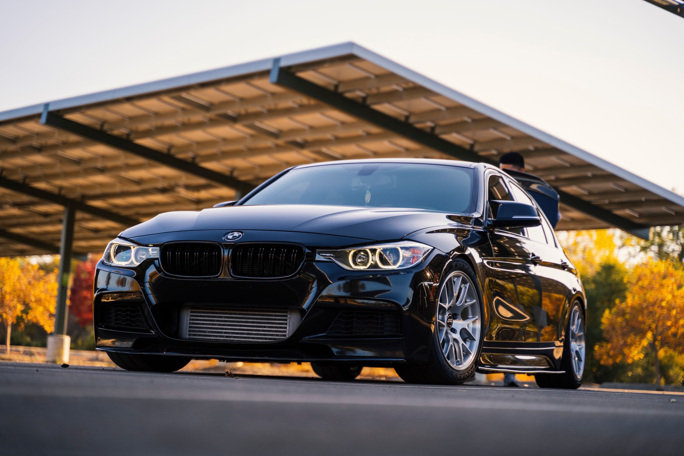 Black BMW F30 Sedan 3 Series with 17" EC-7R Apex wheels in Brushed Clear