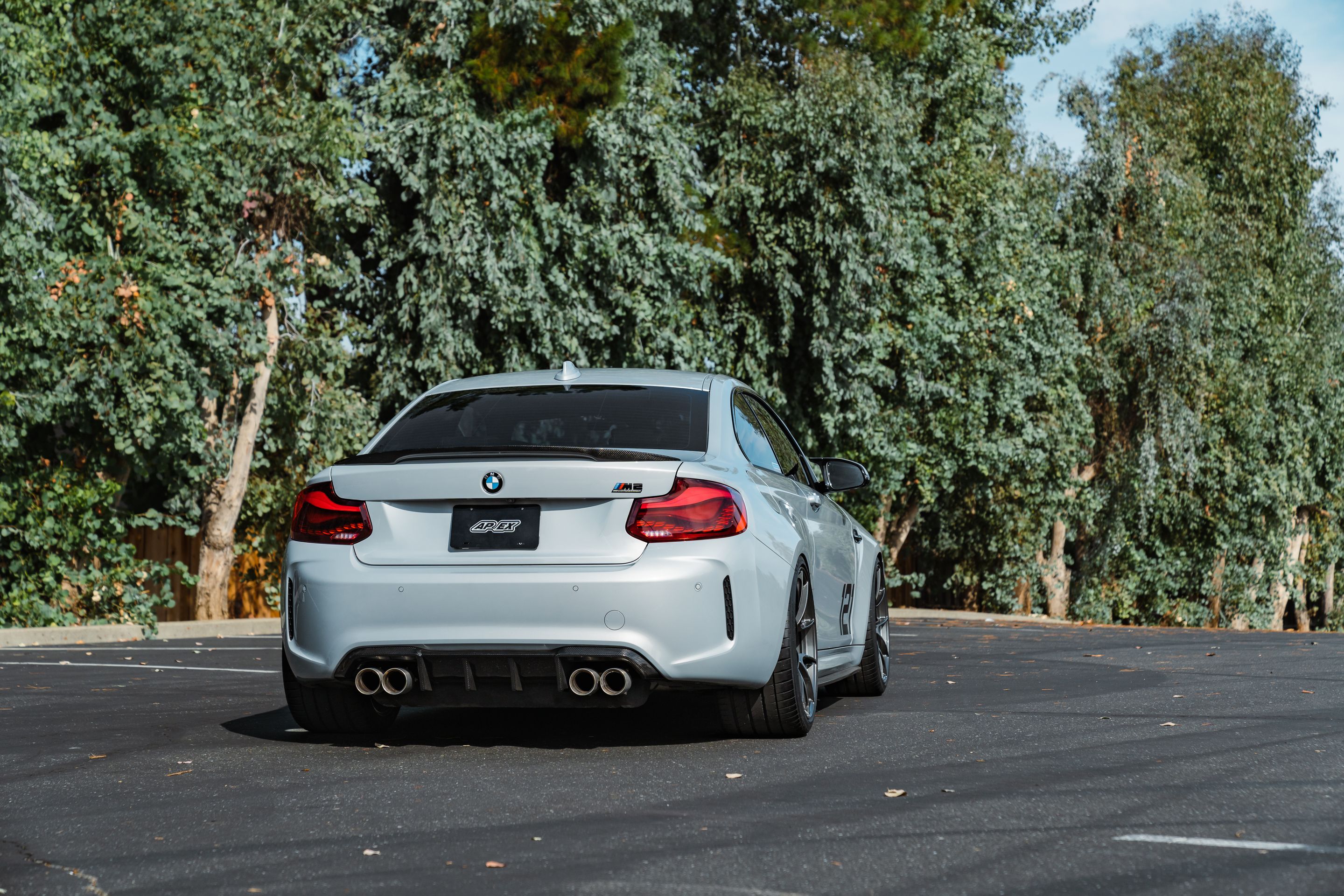 Silver BMW F87 M2 with 20" VS-5RS Apex wheels in Anthracite