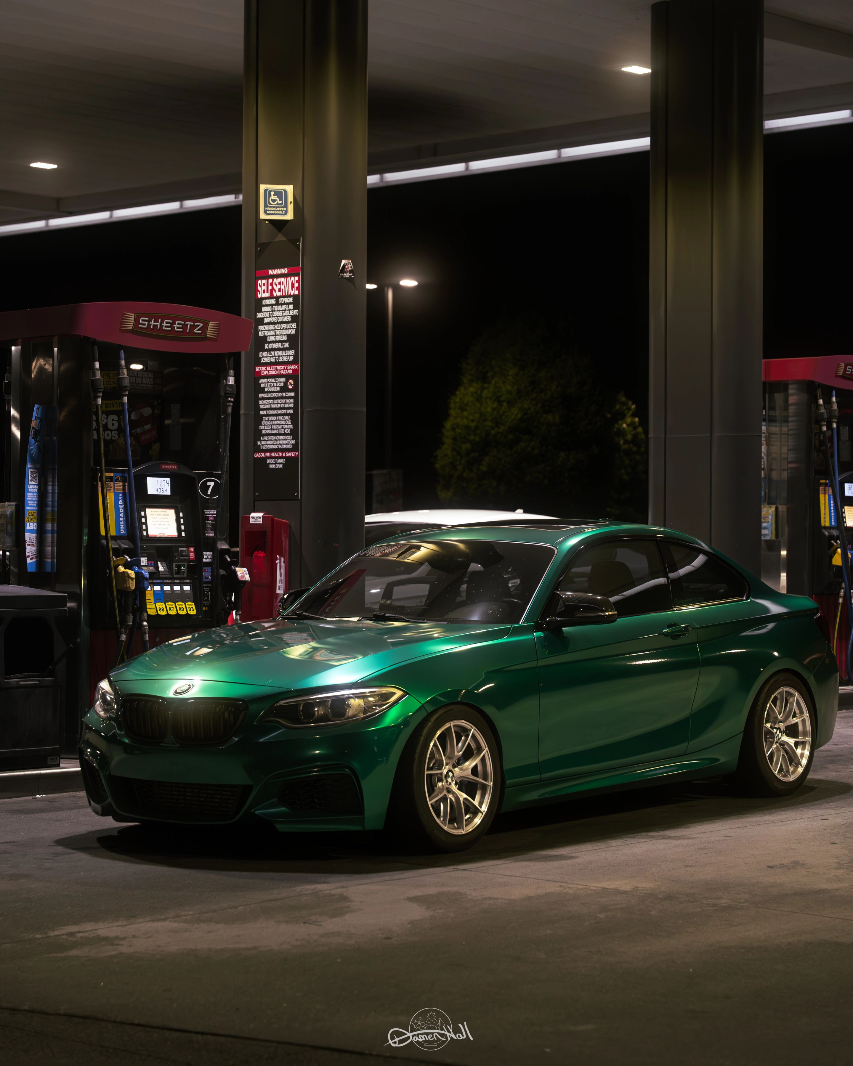 Green BMW F22 Coupe 2 Series with 17" VS-5RS Apex wheels in Brushed Clear