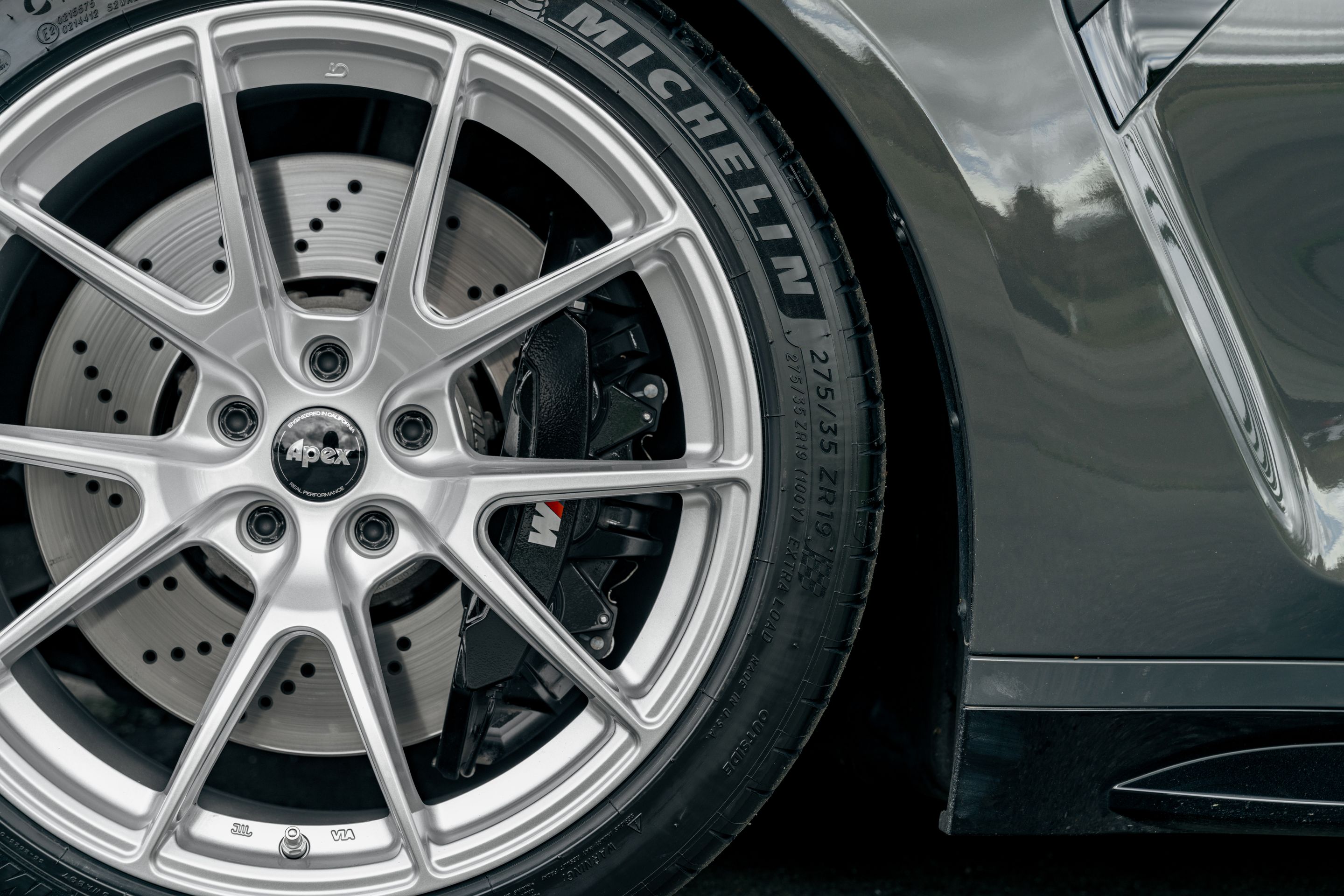 Grey BMW G80 M3 with 19" VS-5 Apex wheels in Race Silver