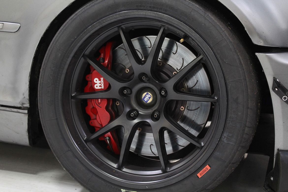 Grey BMW E46 M3 with 18" FL-5 Apex wheels in Satin Black