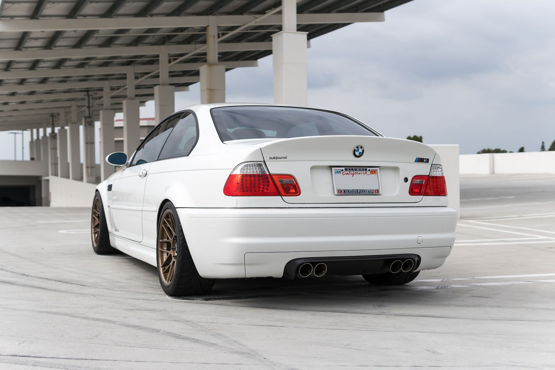 White BMW E46 M3 with 18" ARC-8 Apex wheels in Satin Bronze