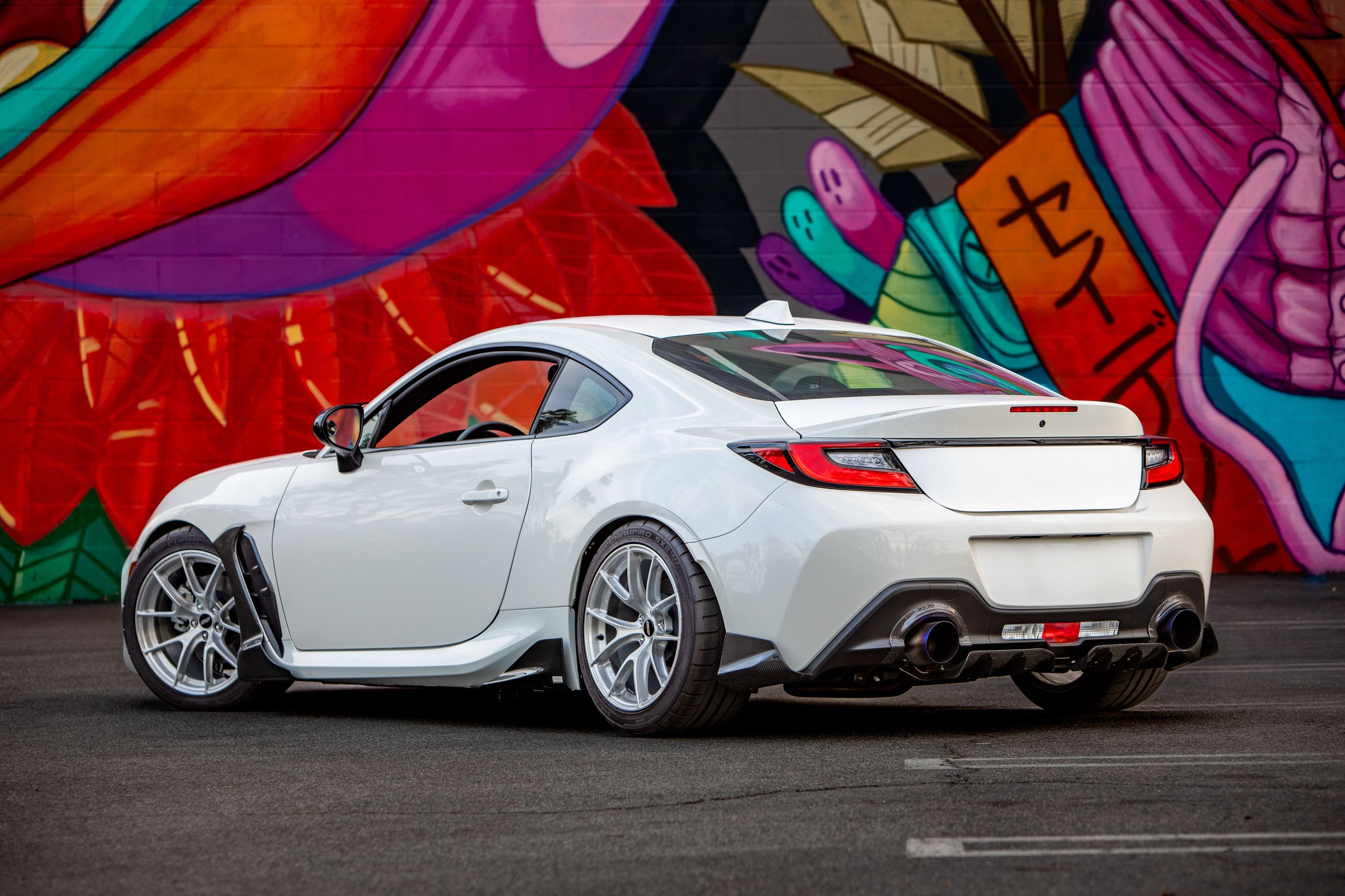 White Subaru ZD8 / Gen 2 BRZ with 17" VS-5RS Apex wheels in Brushed Clear