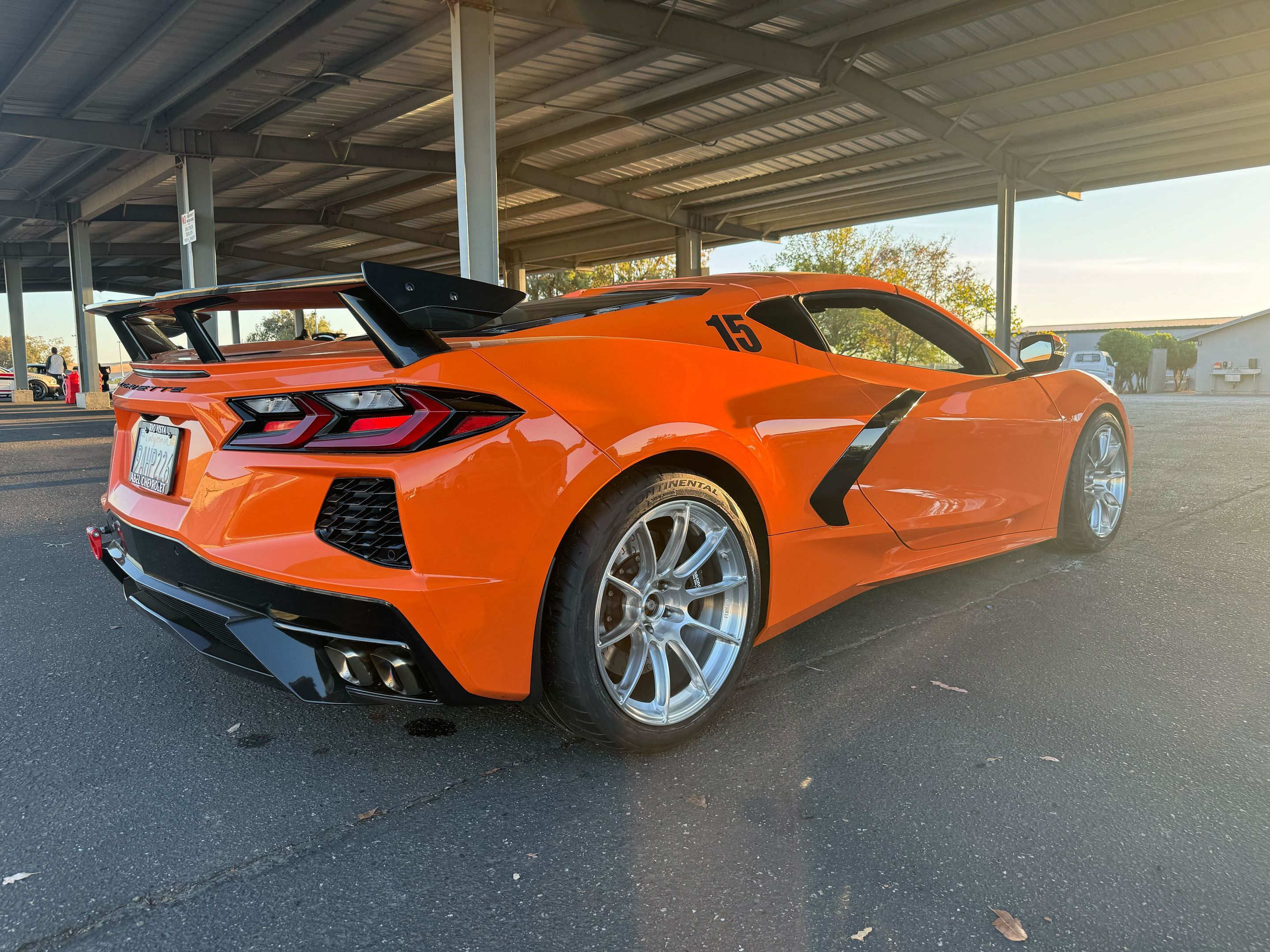 Orange Chevrolet C8 Corvette Stingray/Z51 with 18"/19" SM-10RS Apex wheels in Brushed Clear