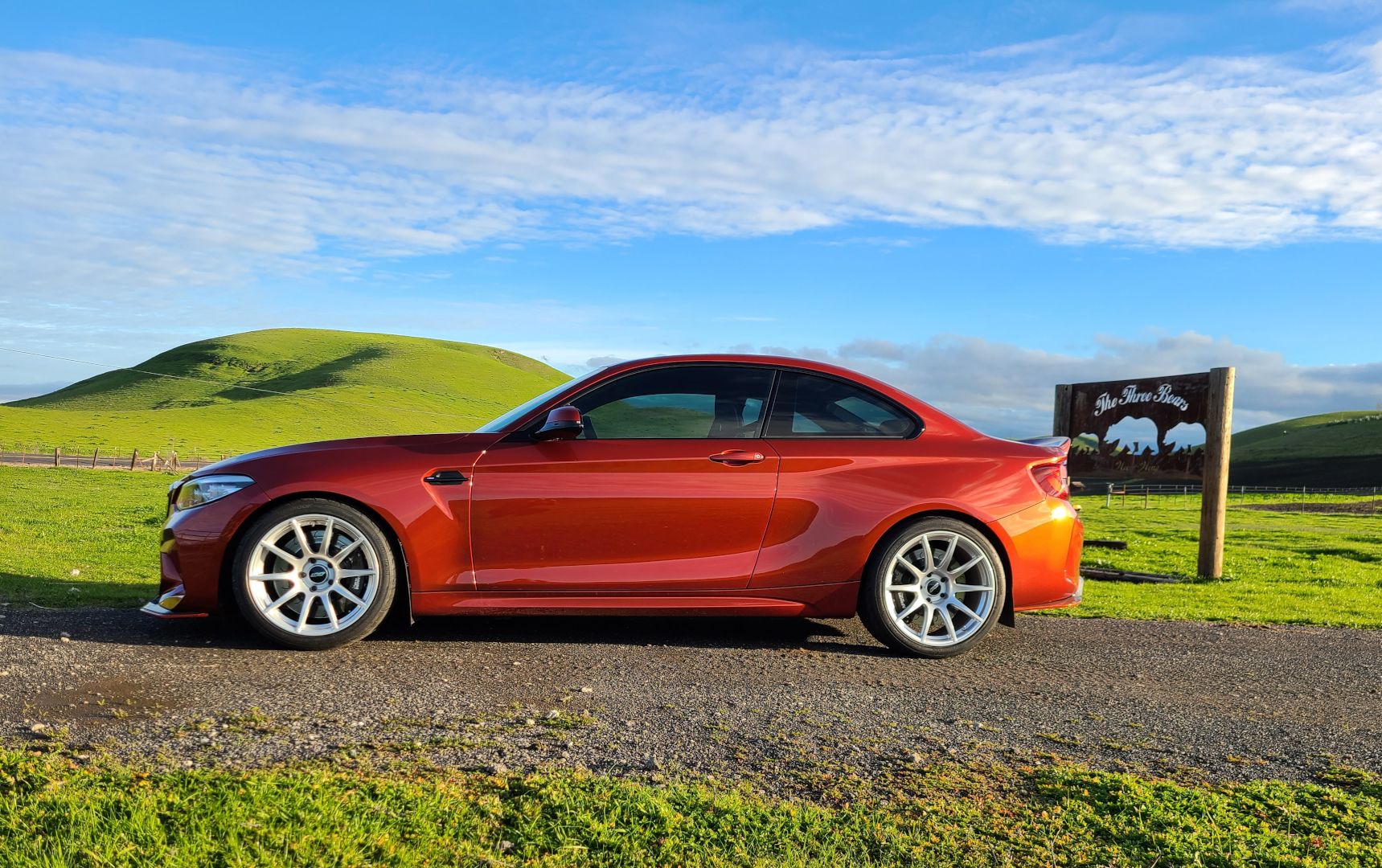Orange BMW F87 M2 with 18"/19" SM-10 Apex wheels in Race Silver