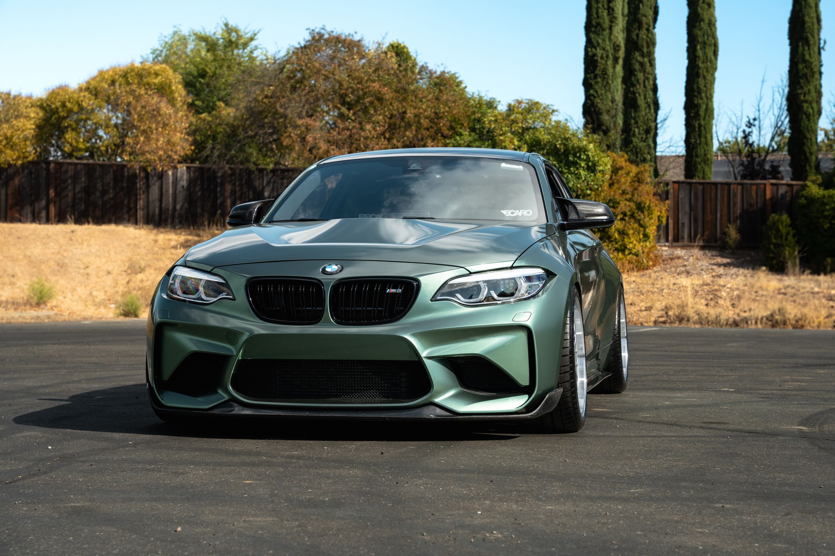 Green BMW F87 M2 with 19" ML-10RT Apex wheels in Machined Lip Race Silver