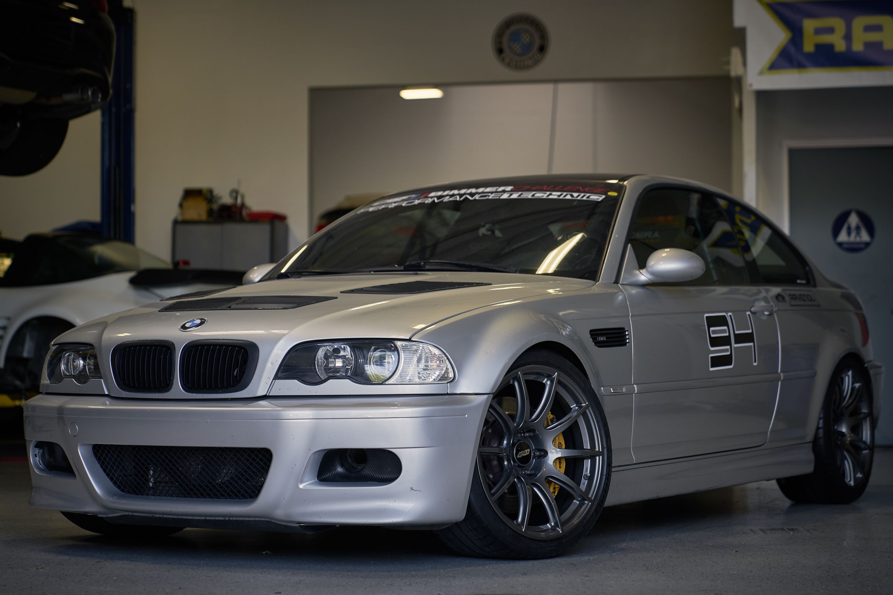 Silver BMW E46 M3 with 19" SM-10 Apex wheels in Anthracite