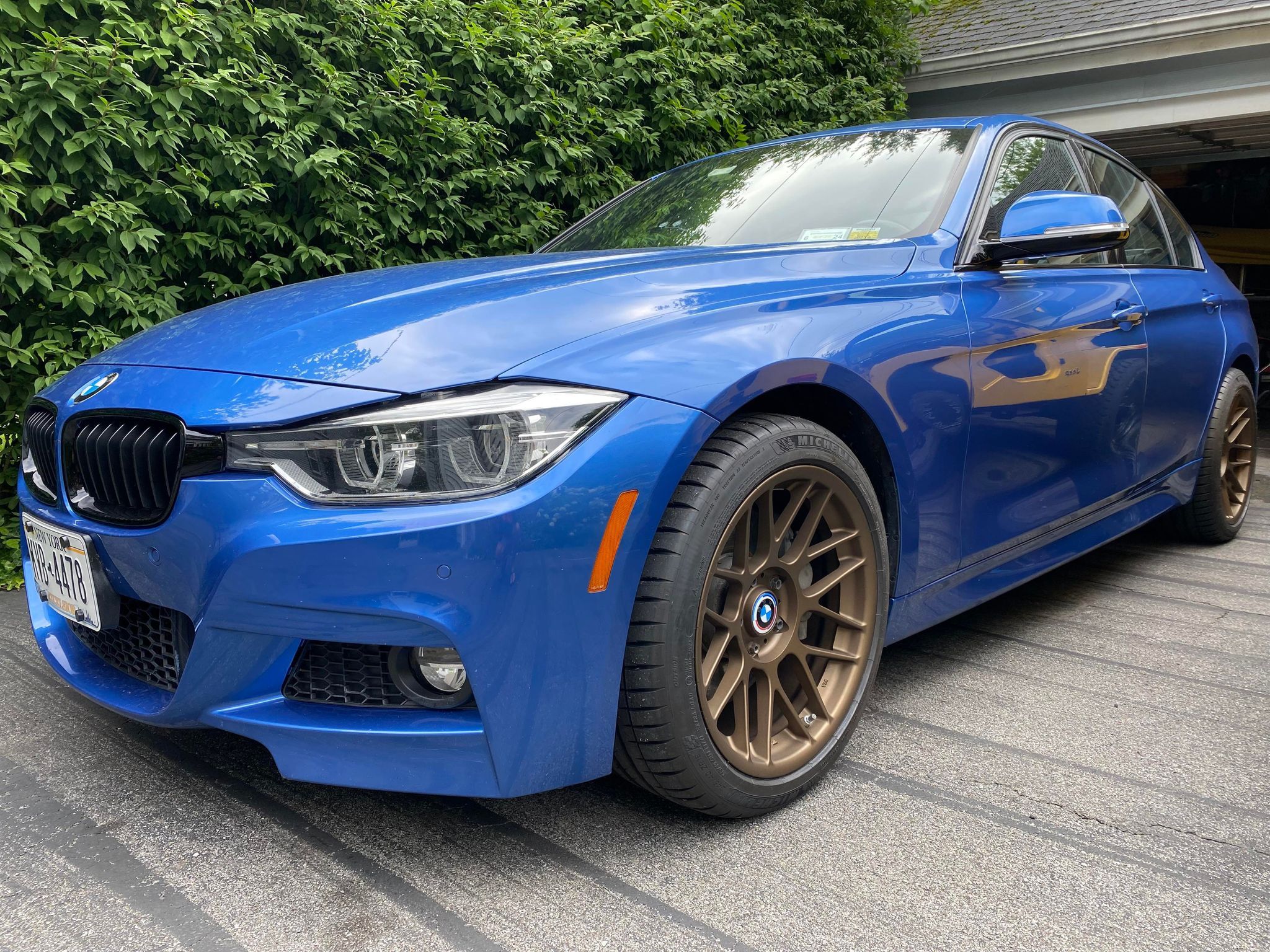 Blue BMW F30 Sedan 3 Series with 18" ARC-8 Apex wheels in Satin Bronze