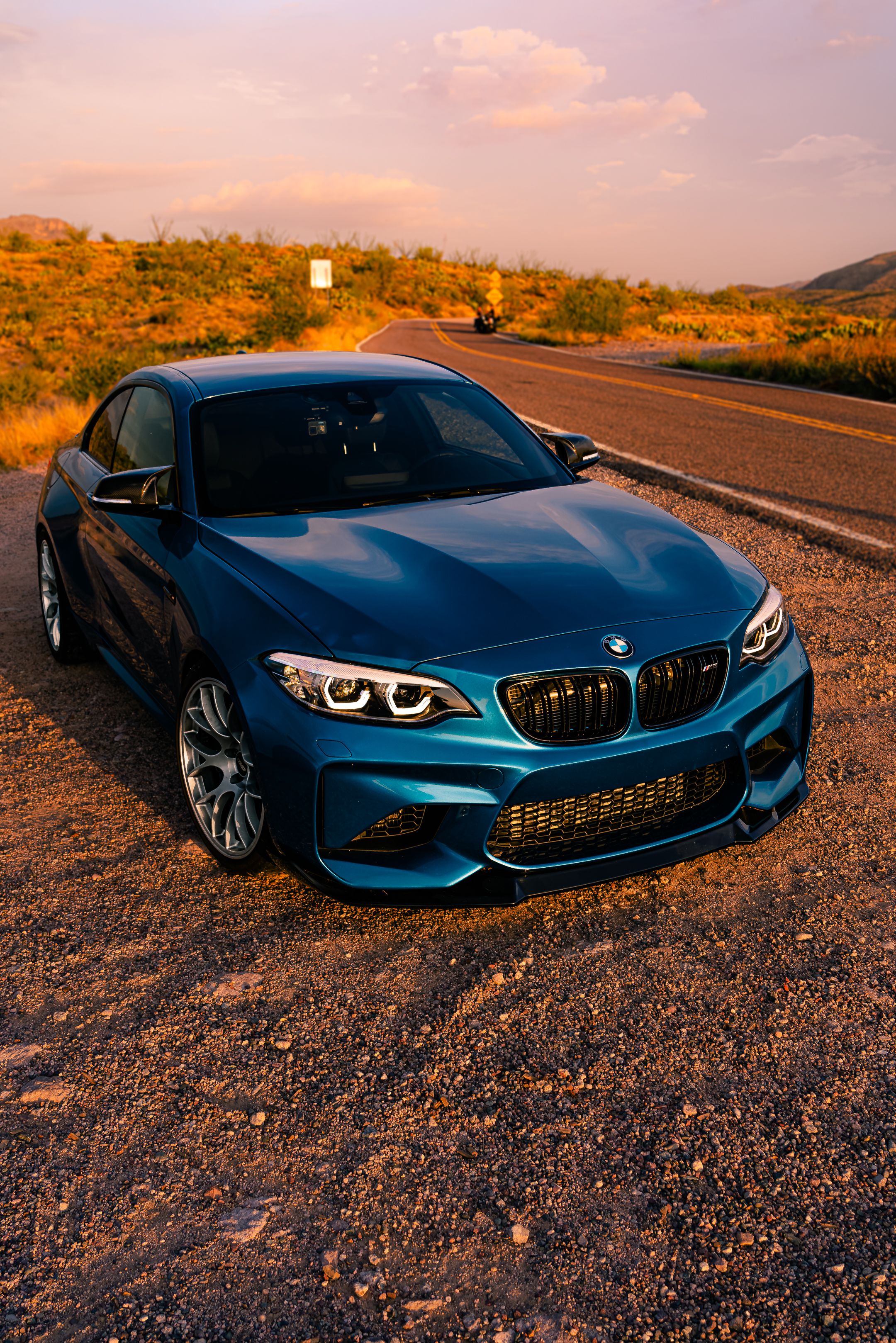 Blue BMW F87 M2 with 19" EC-7 Apex wheels in Race Silver