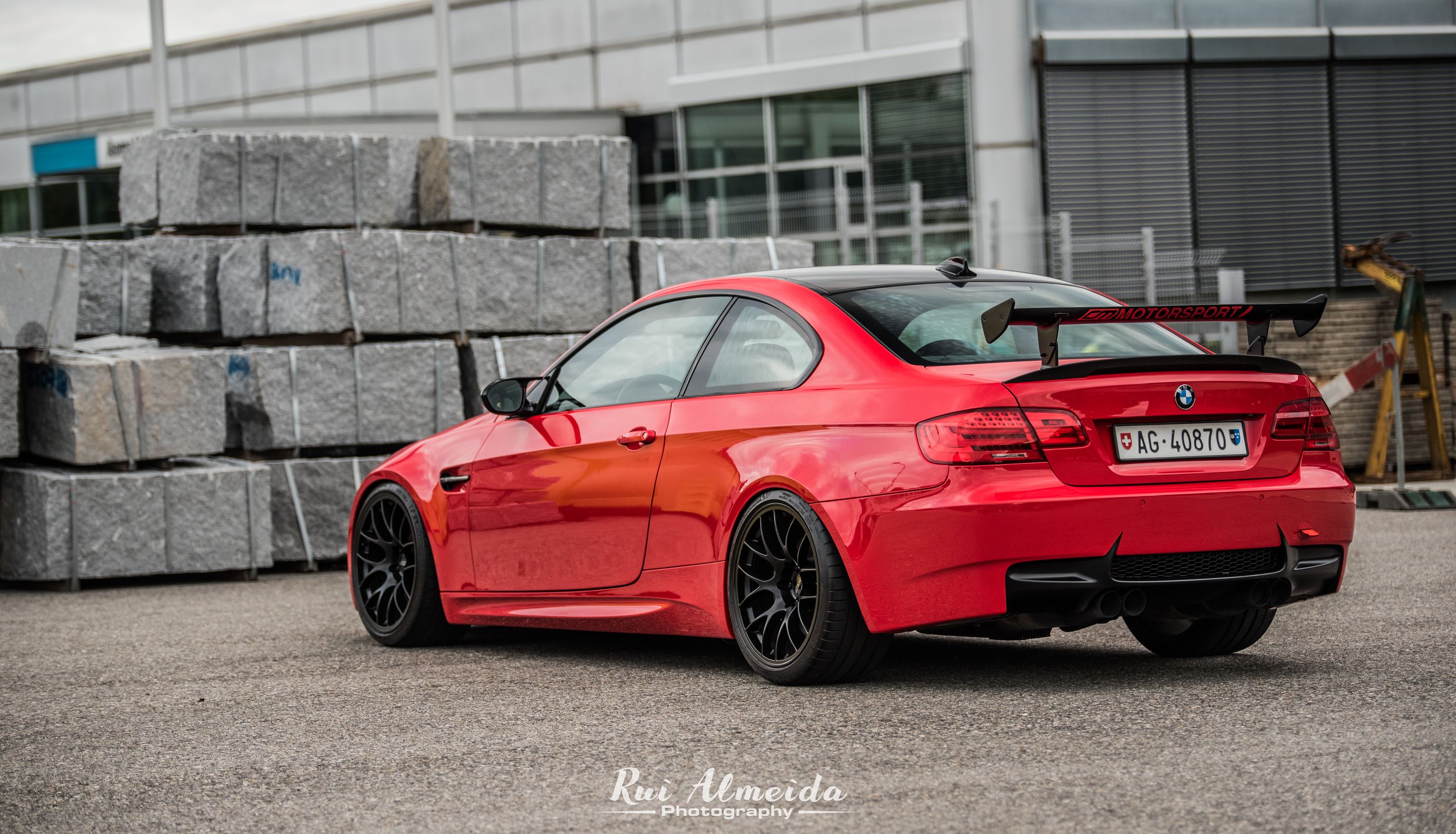 Red BMW E92 Coupe M3 with 19" EC-7 Apex wheels in Satin Black