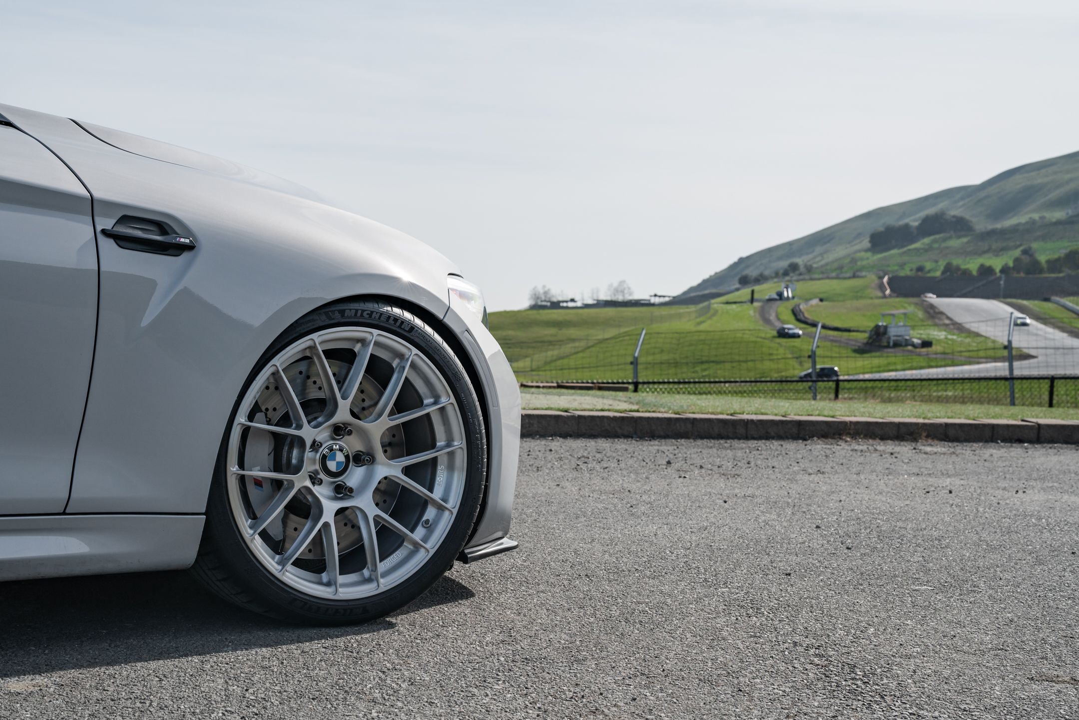 Silver BMW F87 M2 with 19" EC-7RS Apex wheels in Brushed Clear