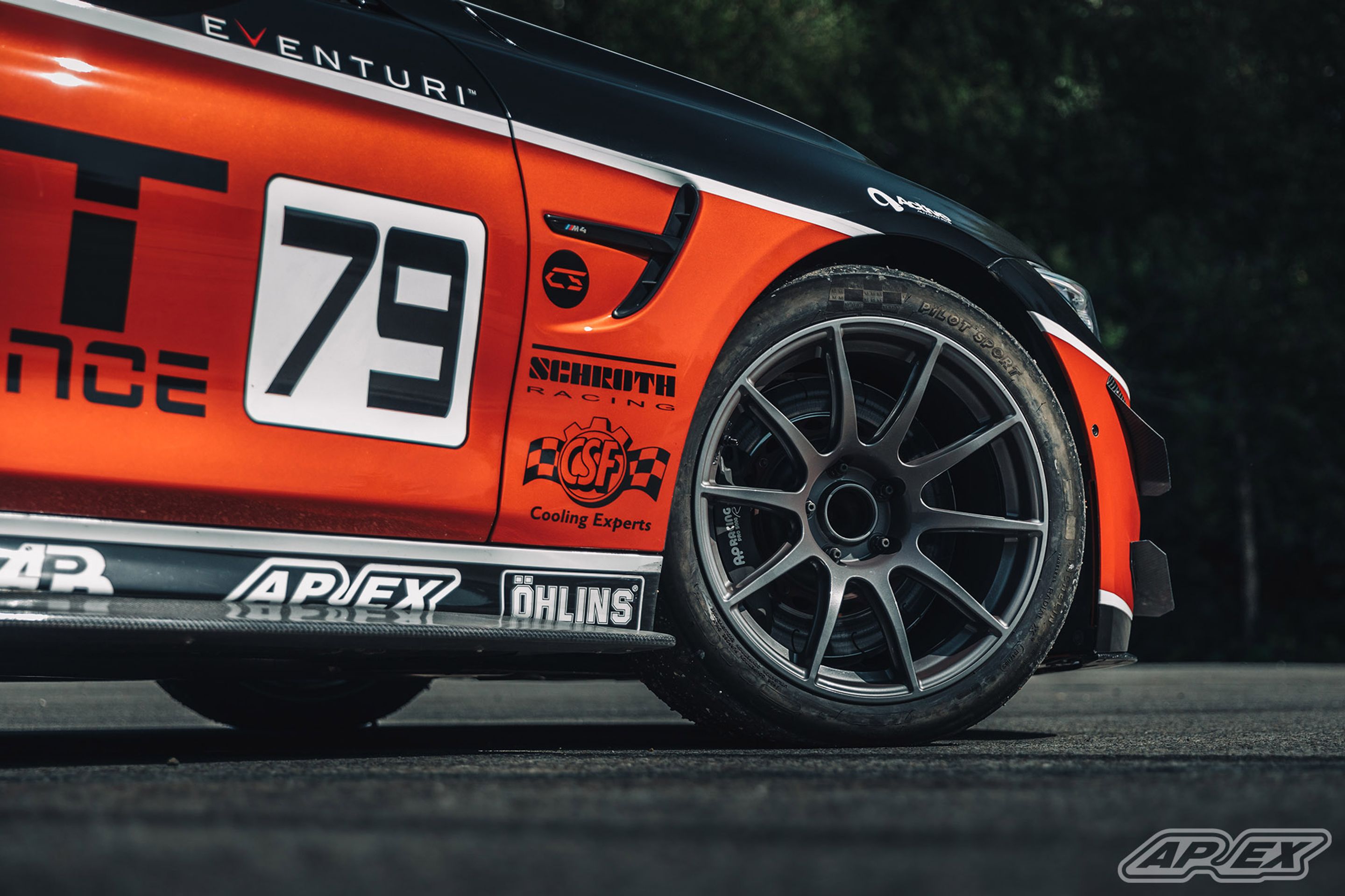 Orange BMW F82 Coupe M4 with 18" SM-10 Apex wheels in Anthracite