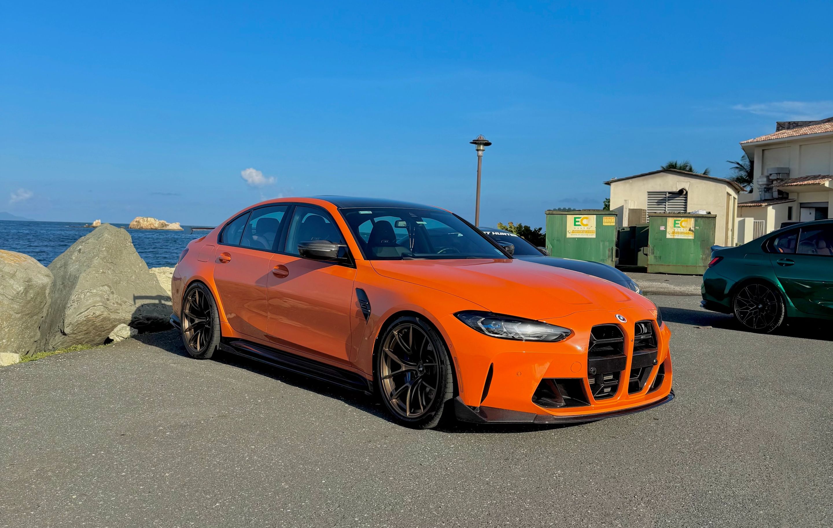Orange BMW G80 M3 with 20" VS-5RS Apex wheels in Satin Bronze