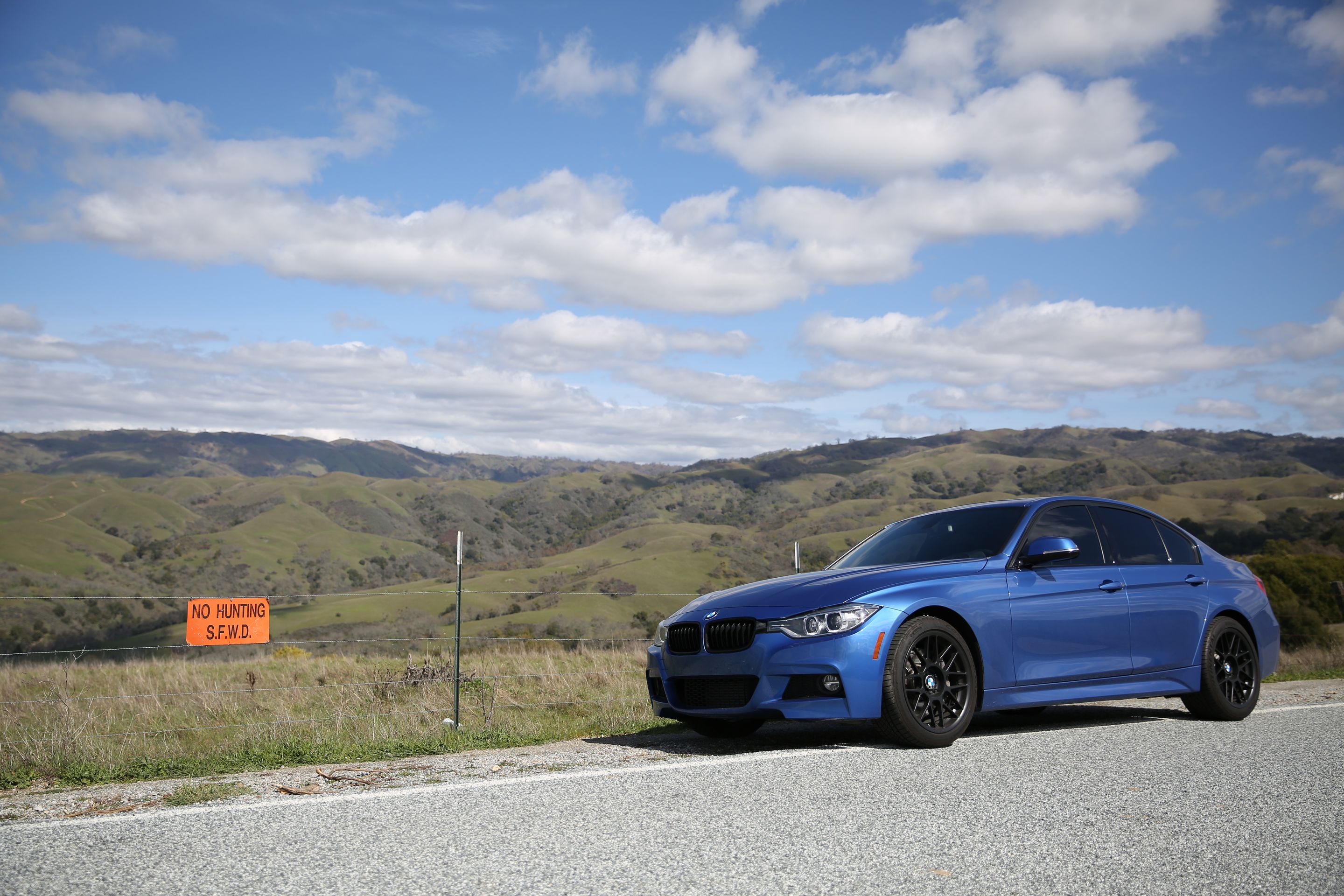 Blue BMW F30 Sedan 3 Series with 18" ARC-8 Apex wheels in Satin Black