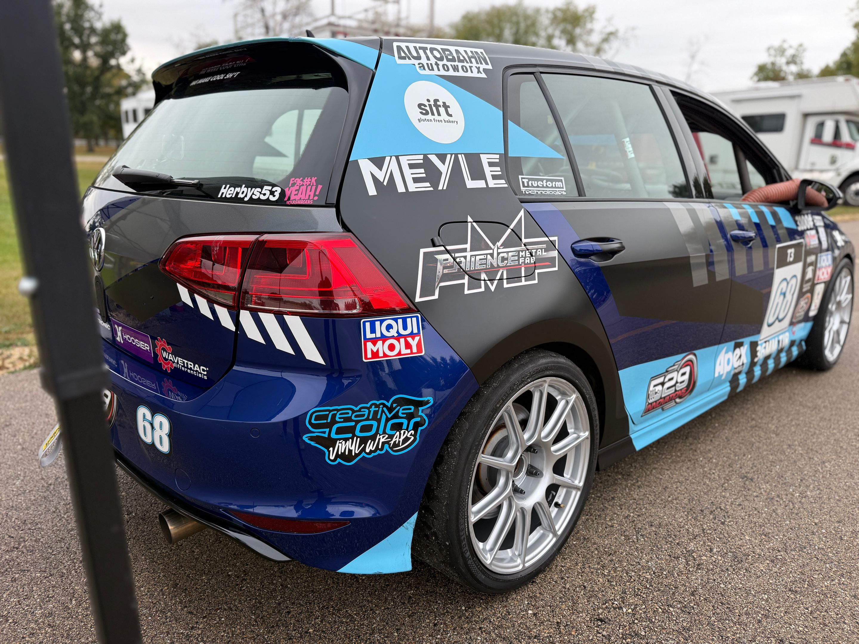 Race Livery VW MK7 Golf R with 18" SM-10 Apex wheels in Race Silver