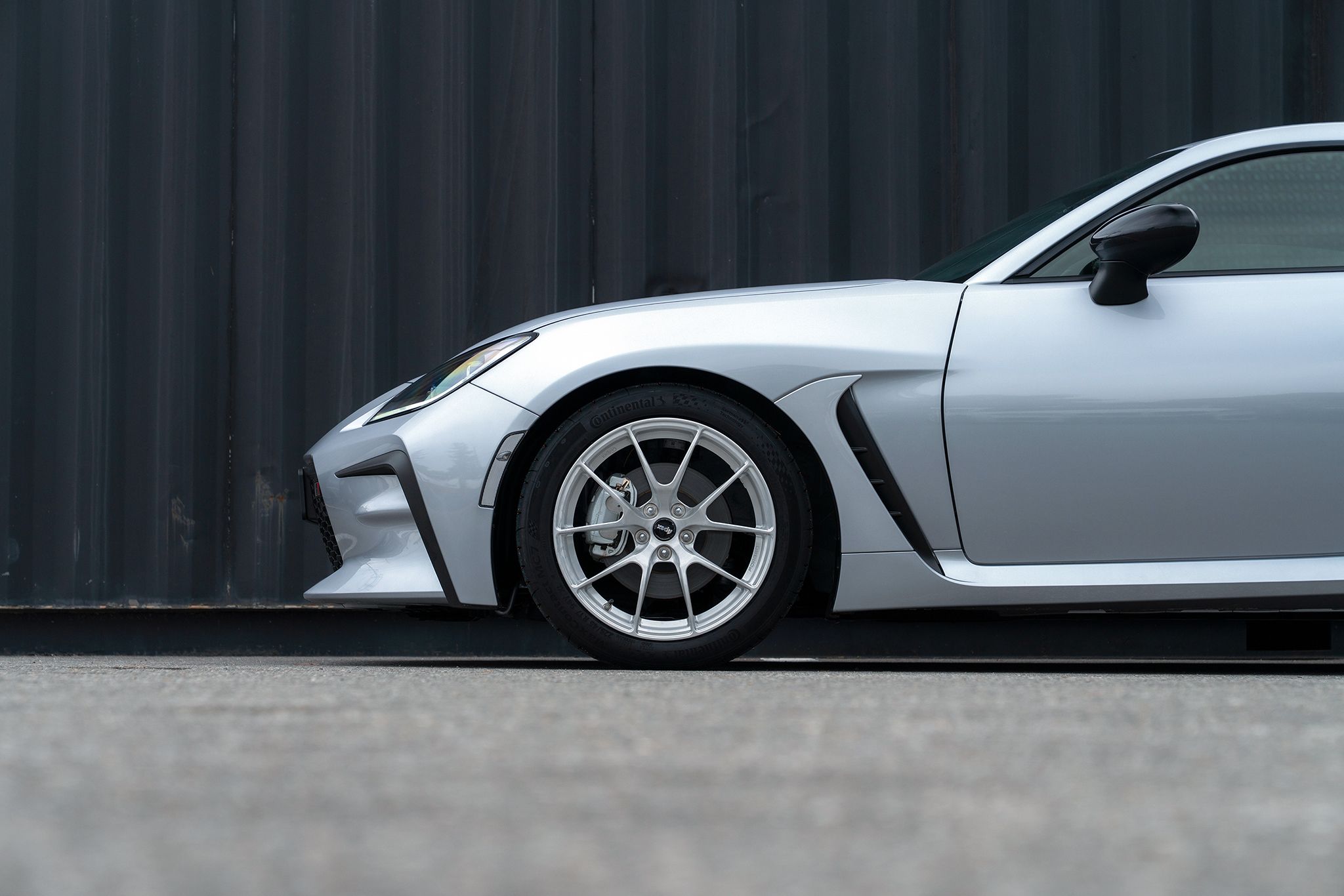 Silver Toyota GR86 with 17" VS-5RS Apex wheels in Brushed Clear