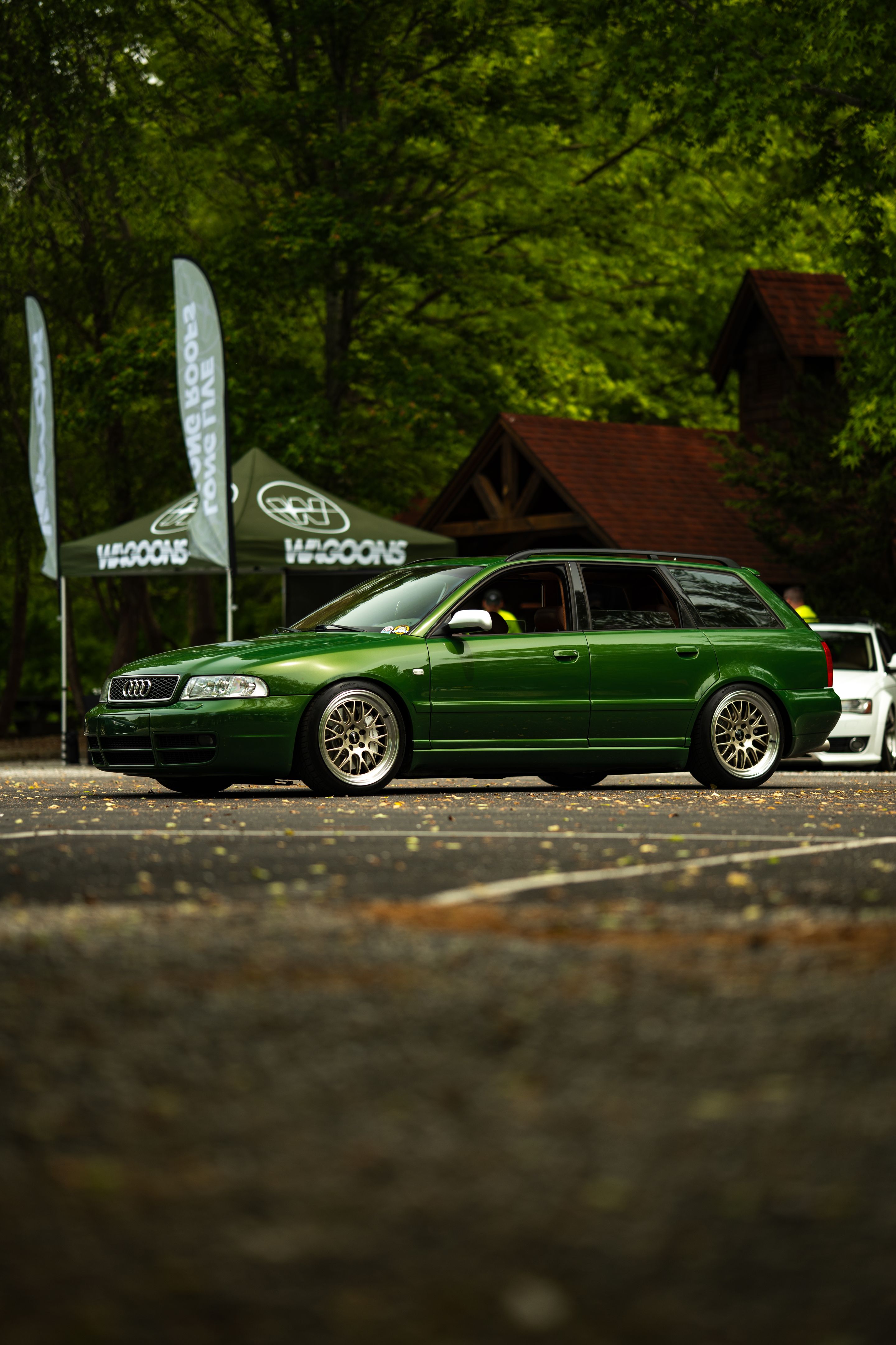 Green Audi B5 S4 Avant/Wagon with 18" ML-10RT Apex wheels in Machined Lip Gloss Motorsport Gold