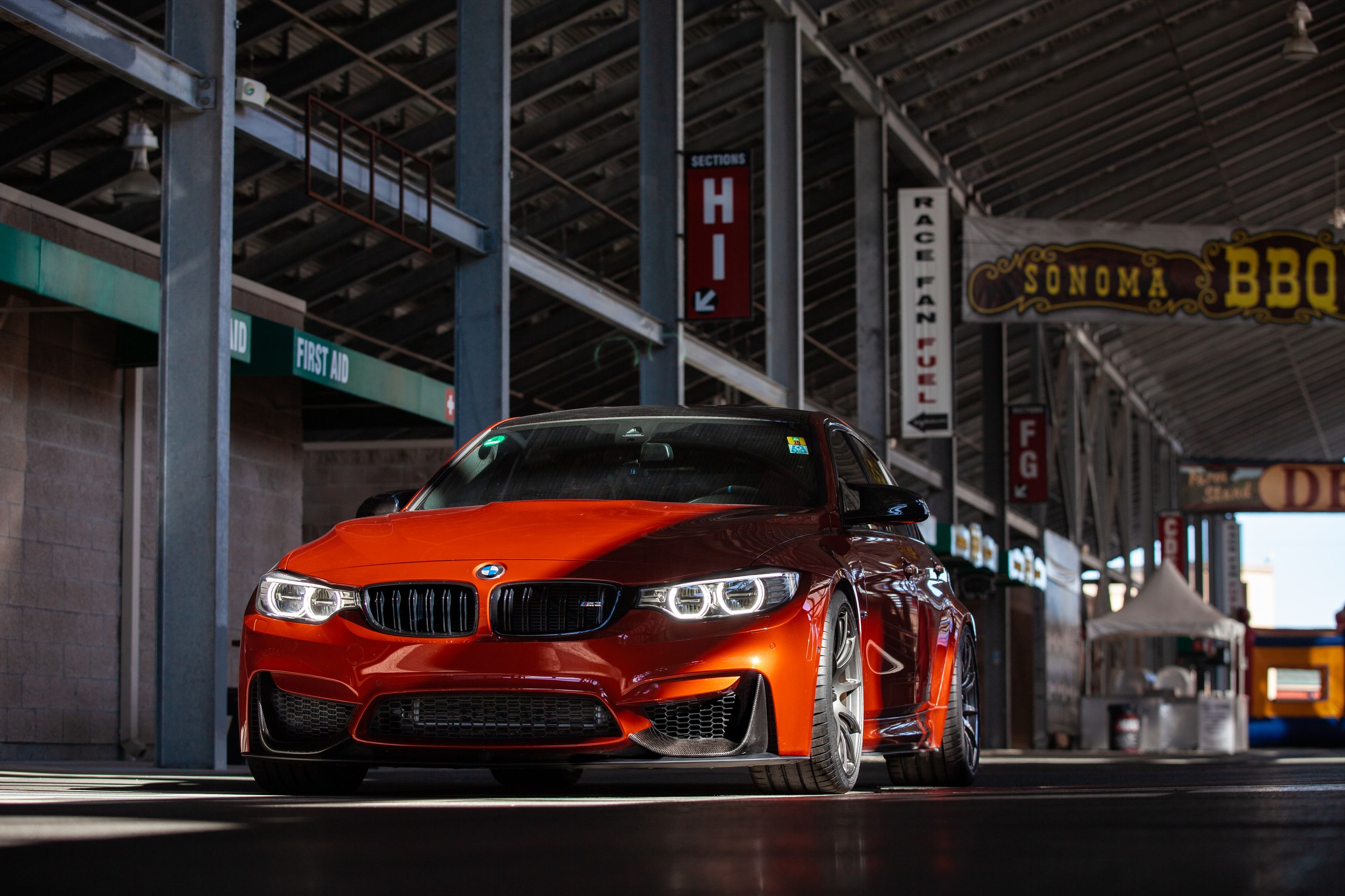 Orange BMW F80 M3 with 19" SM-10 Apex wheels in Anthracite