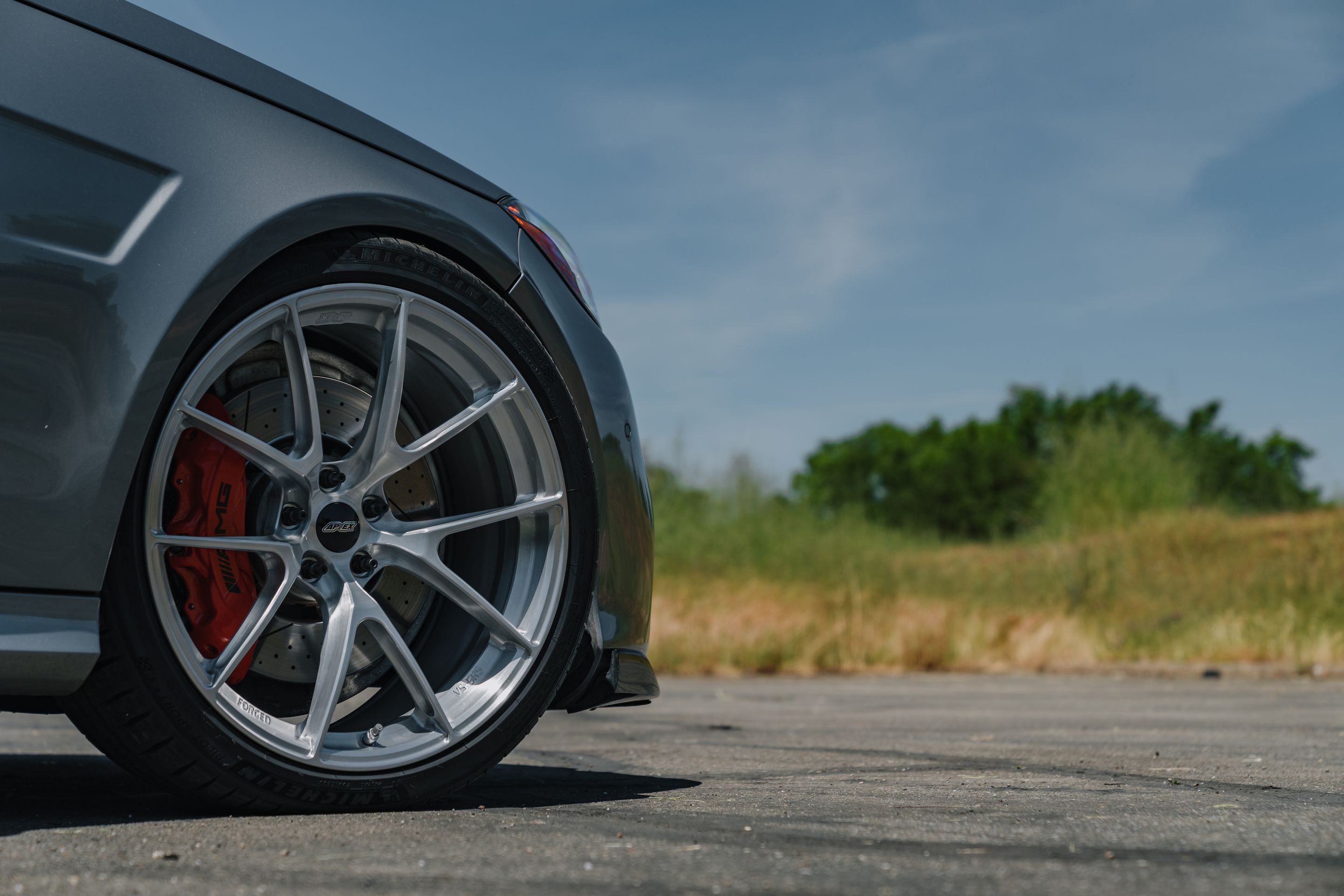 Grey Mercedes-Benz BR212 E-Class AMG with 20" VS-5RS Apex wheels in Brushed Clear