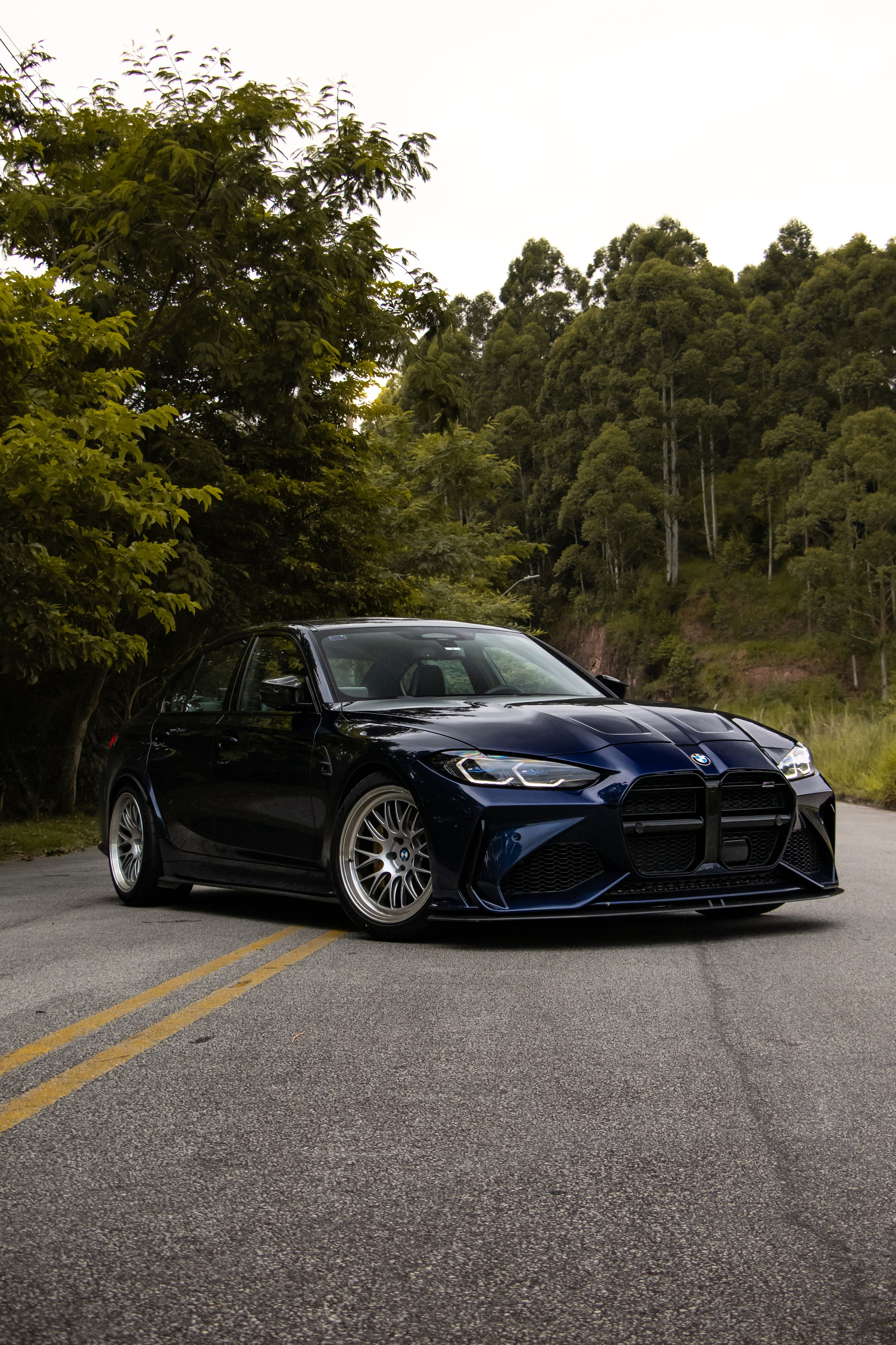 Blue BMW G80 M3 with 19" ML-10RT Apex wheels in Machined Lip Race Silver