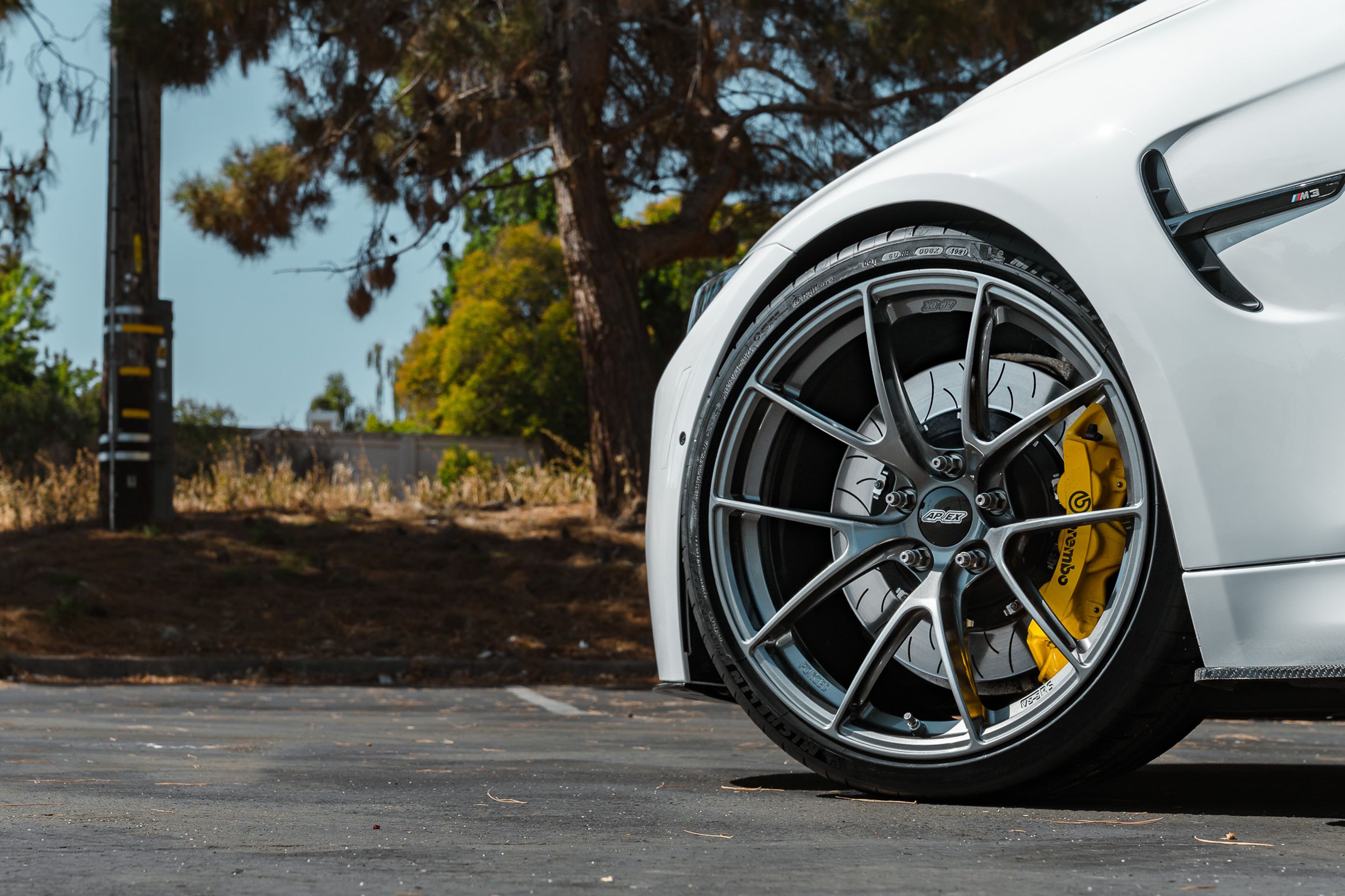 White BMW F80 M3 with 20" VS-5RS Apex wheels in Anthracite
