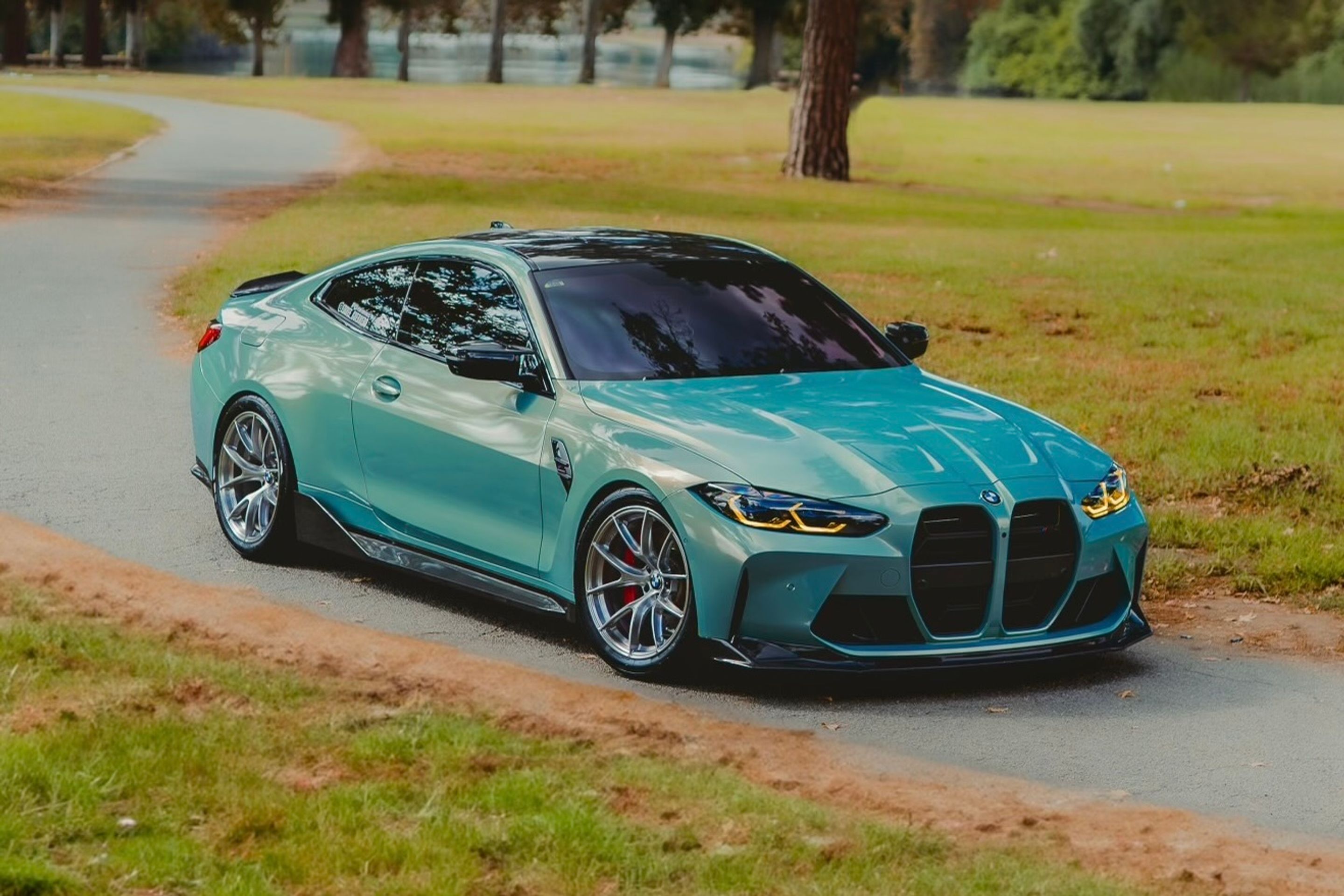 Green BMW G82 Coupe M4 with 19" VS-5RS Apex wheels in Brushed Clear