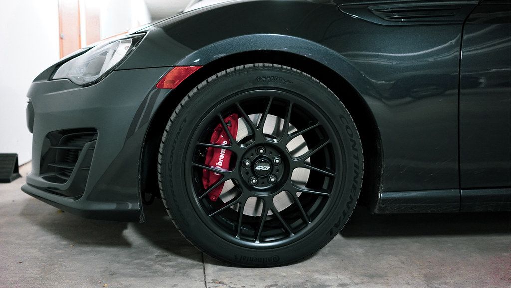 Grey Subaru ZC6 / Gen 1 BRZ with 17" ARC-8 Apex wheels in Satin Black