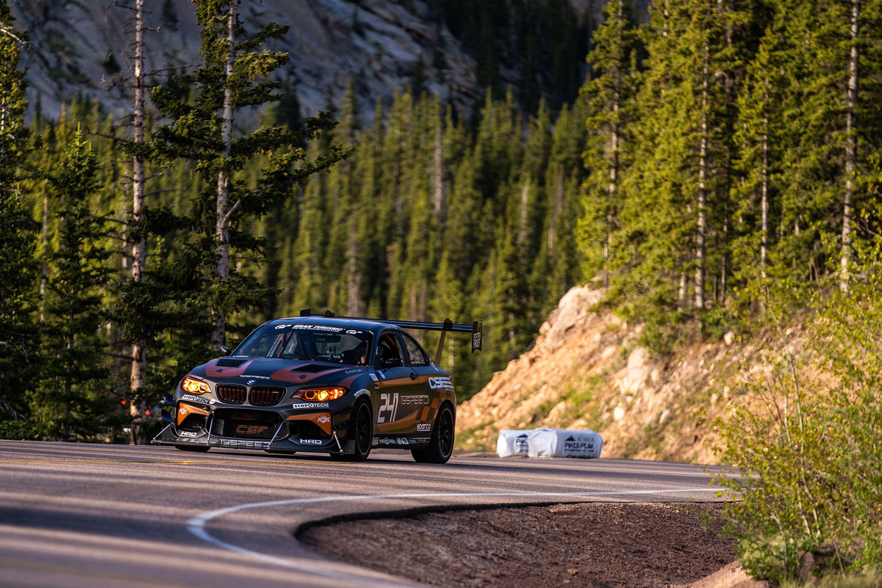 Grey BMW F87 M2 with 18" FL-5 Apex wheels in Satin Black