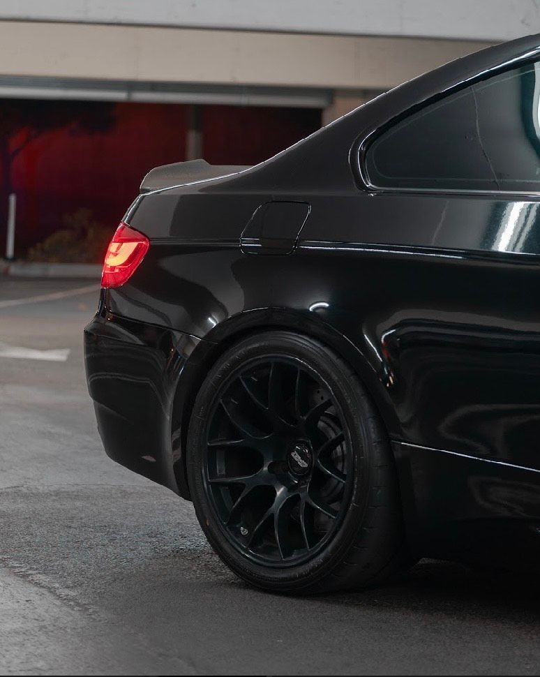 Black BMW E92 Coupe M3 with 18" EC-7 Apex wheels in Satin Black