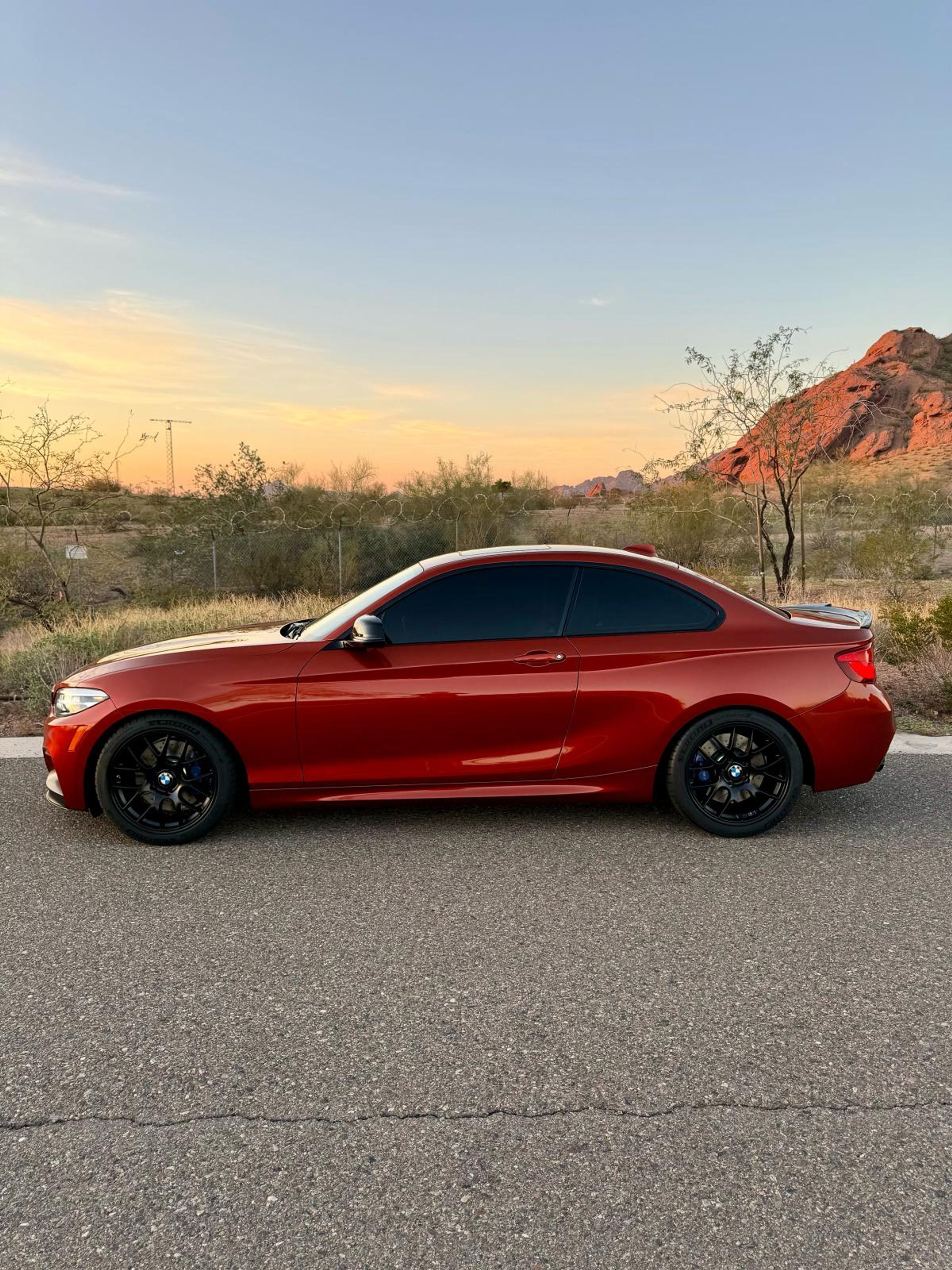 Orange BMW F22 Coupe 2 Series with 18" EC-7 Apex wheels in Satin Black