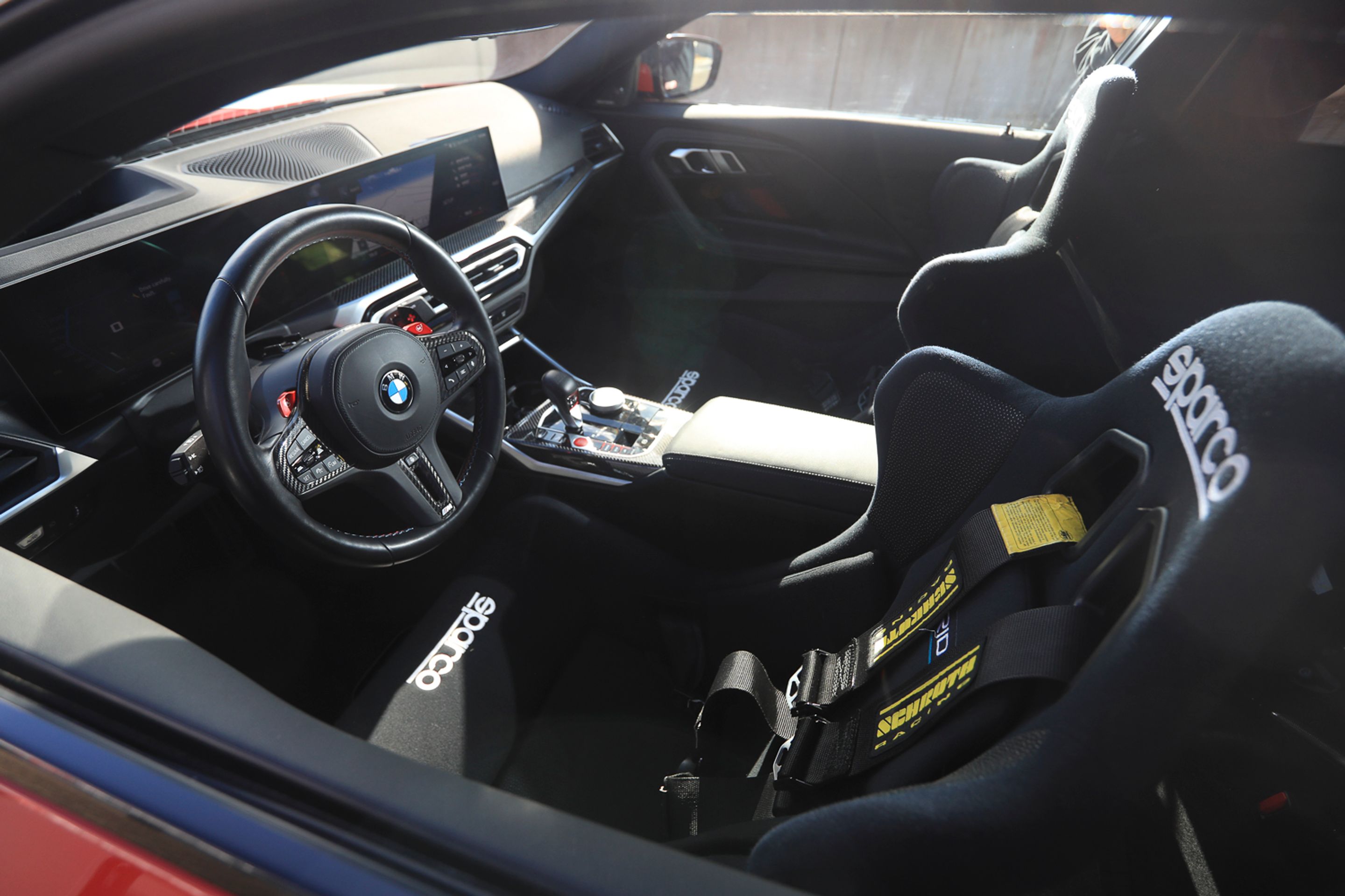 Red BMW G87 M2 with 19" VS-5RS Apex wheels in Motorsport Gold