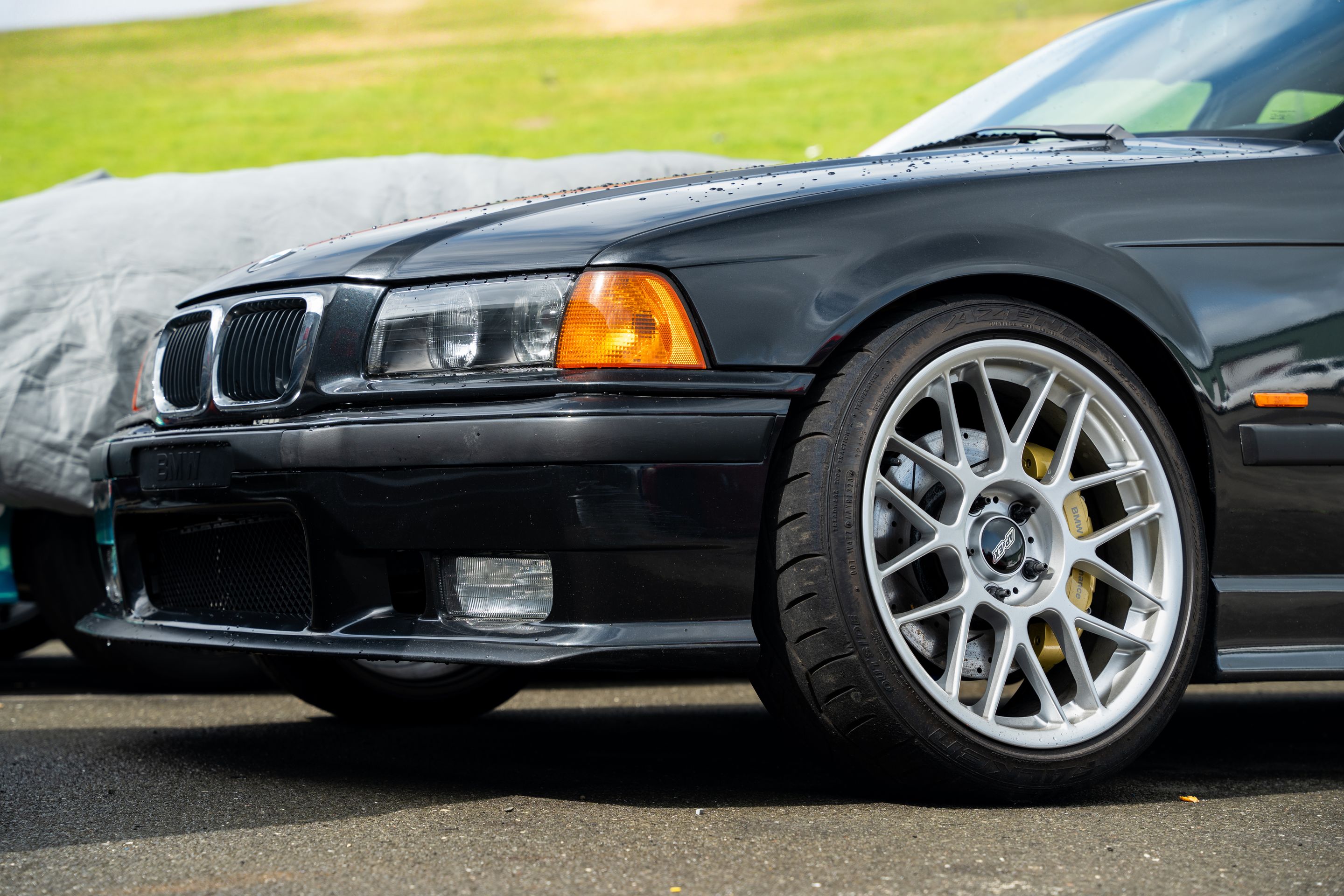 Black BMW E36 M3 with 18" ARC-8 Apex wheels in Race Silver