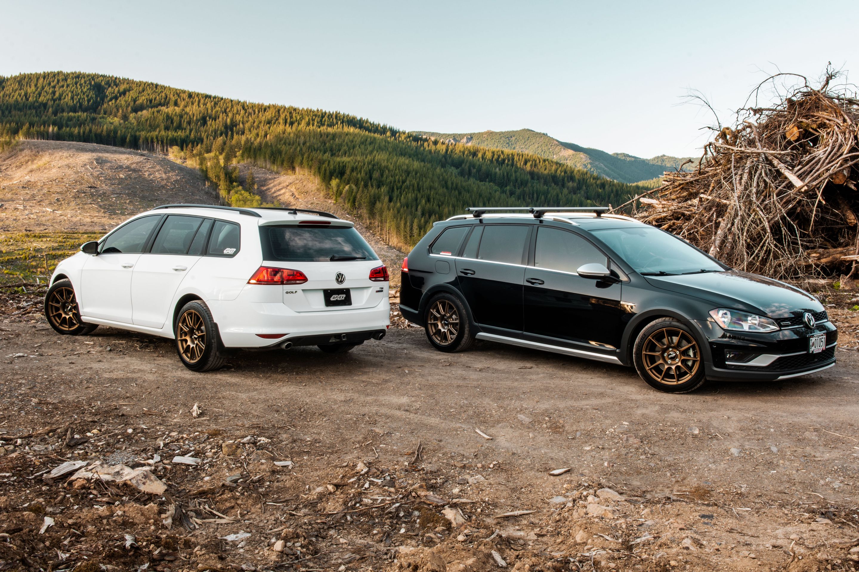 Black VW MK7 Alltrack/SportWagen Golf SportWagen with 17" SM-10 Apex wheels in Satin Bronze