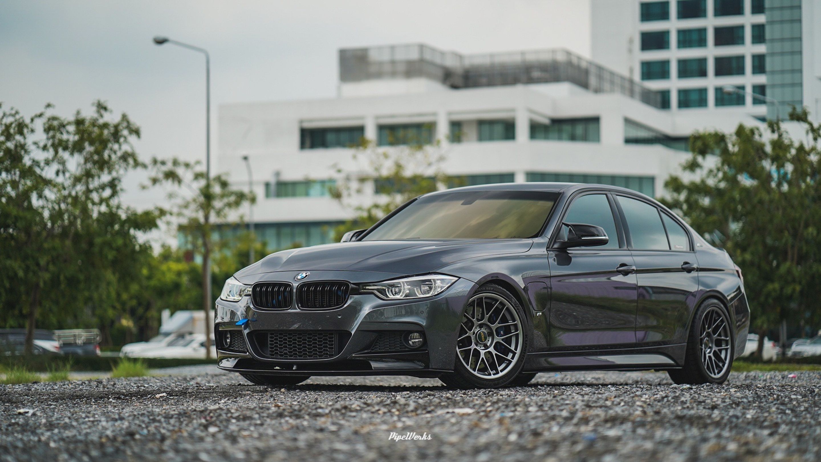 Grey BMW F30 Sedan 3 Series with 18" ARC-8 Apex wheels in Hyper Black
