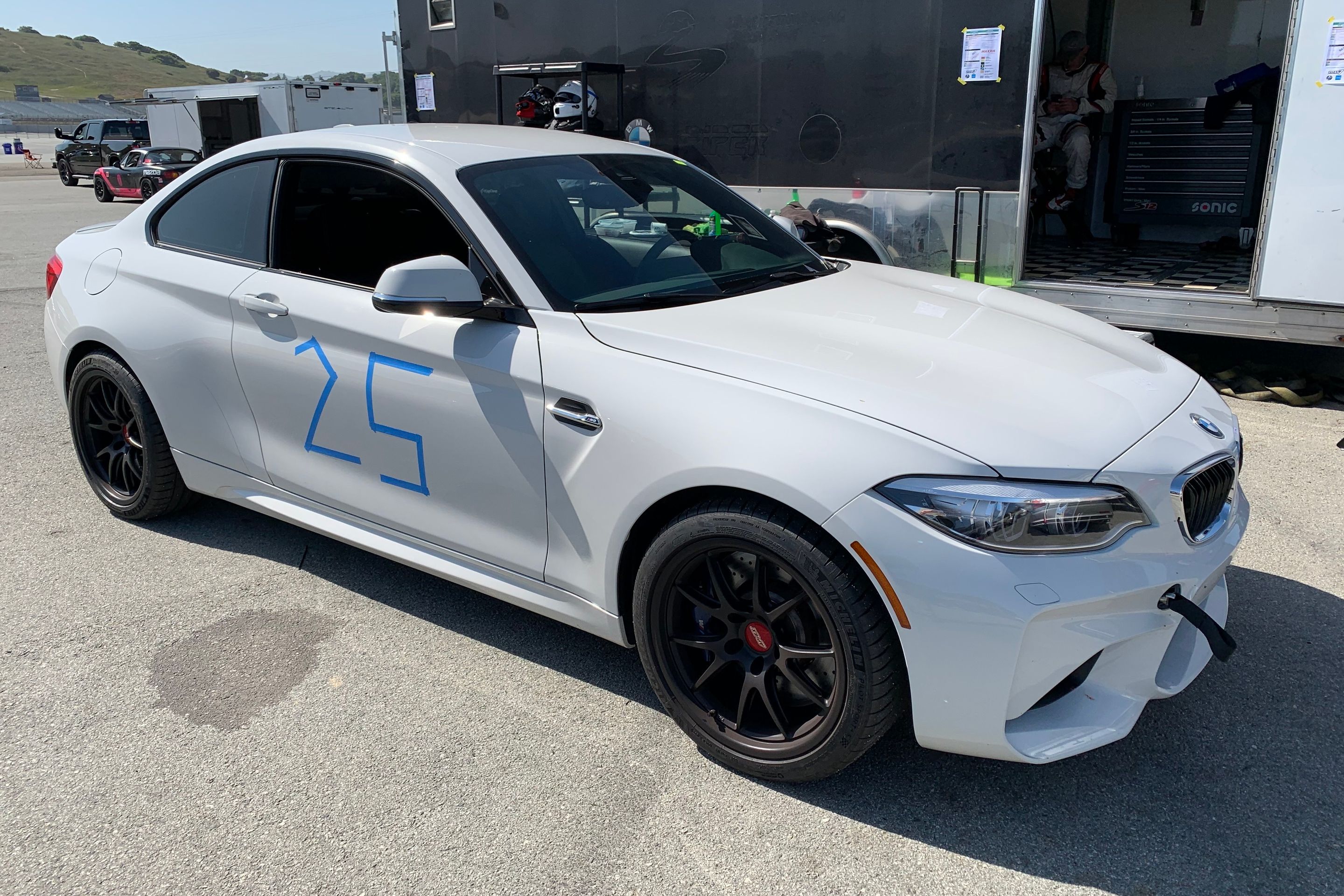 White BMW F87 M2 with 18" FL-5 Apex wheels in Satin Black