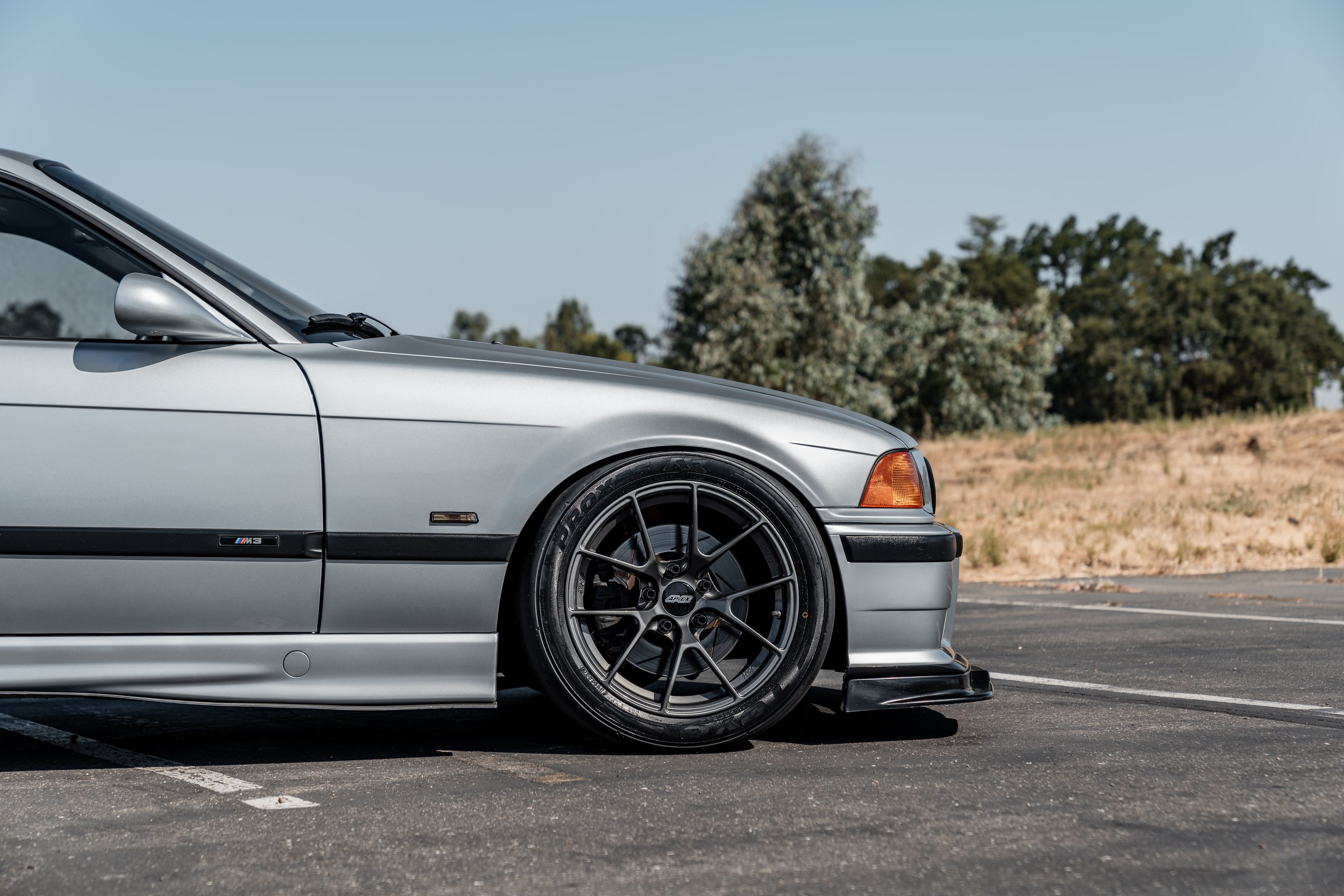 Silver BMW E36 M3 with 17" VS-5RS Apex wheels in Anthracite
