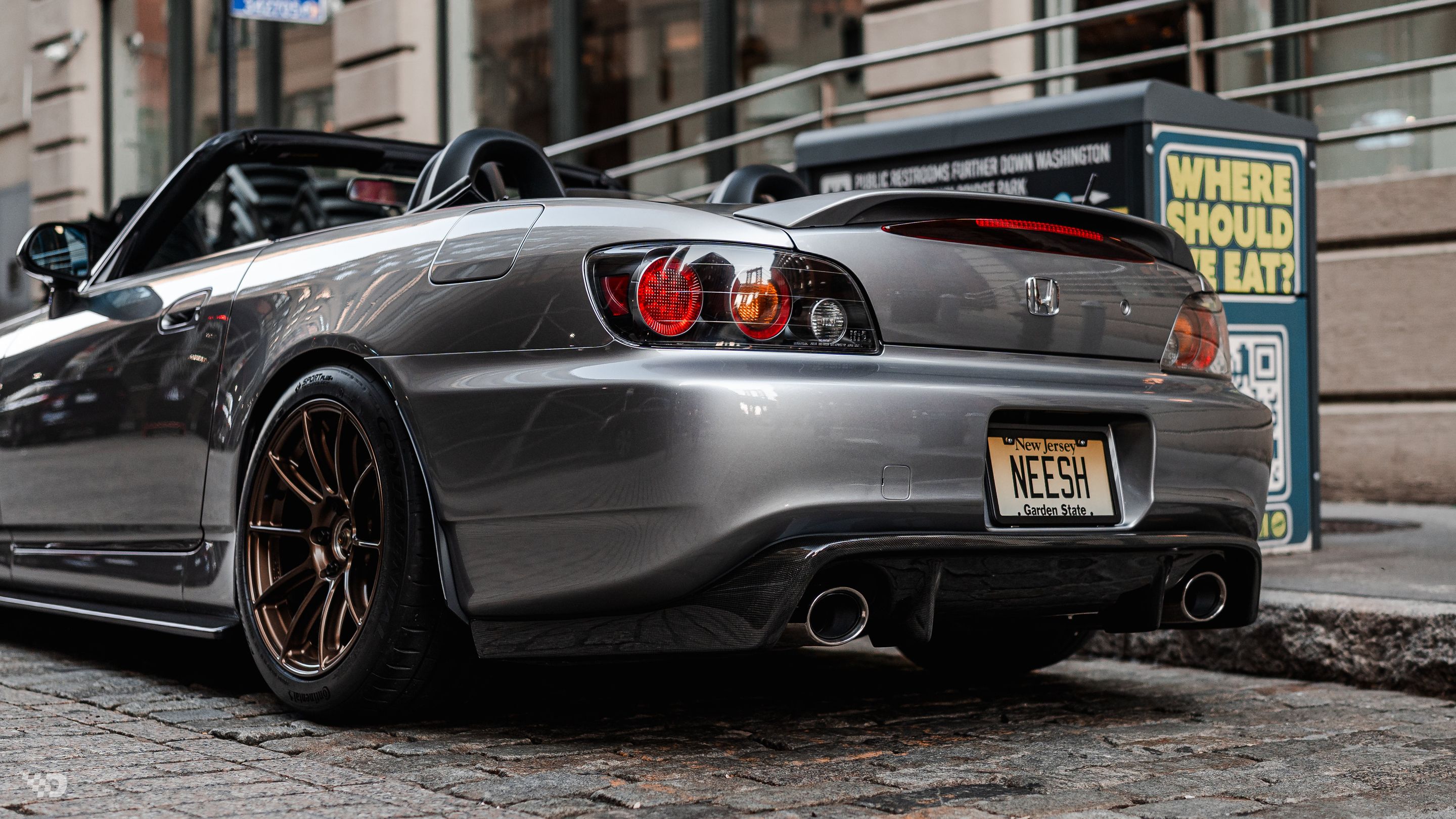 Grey Honda S2000 with 17" SM-10RS Apex wheels in Satin Bronze