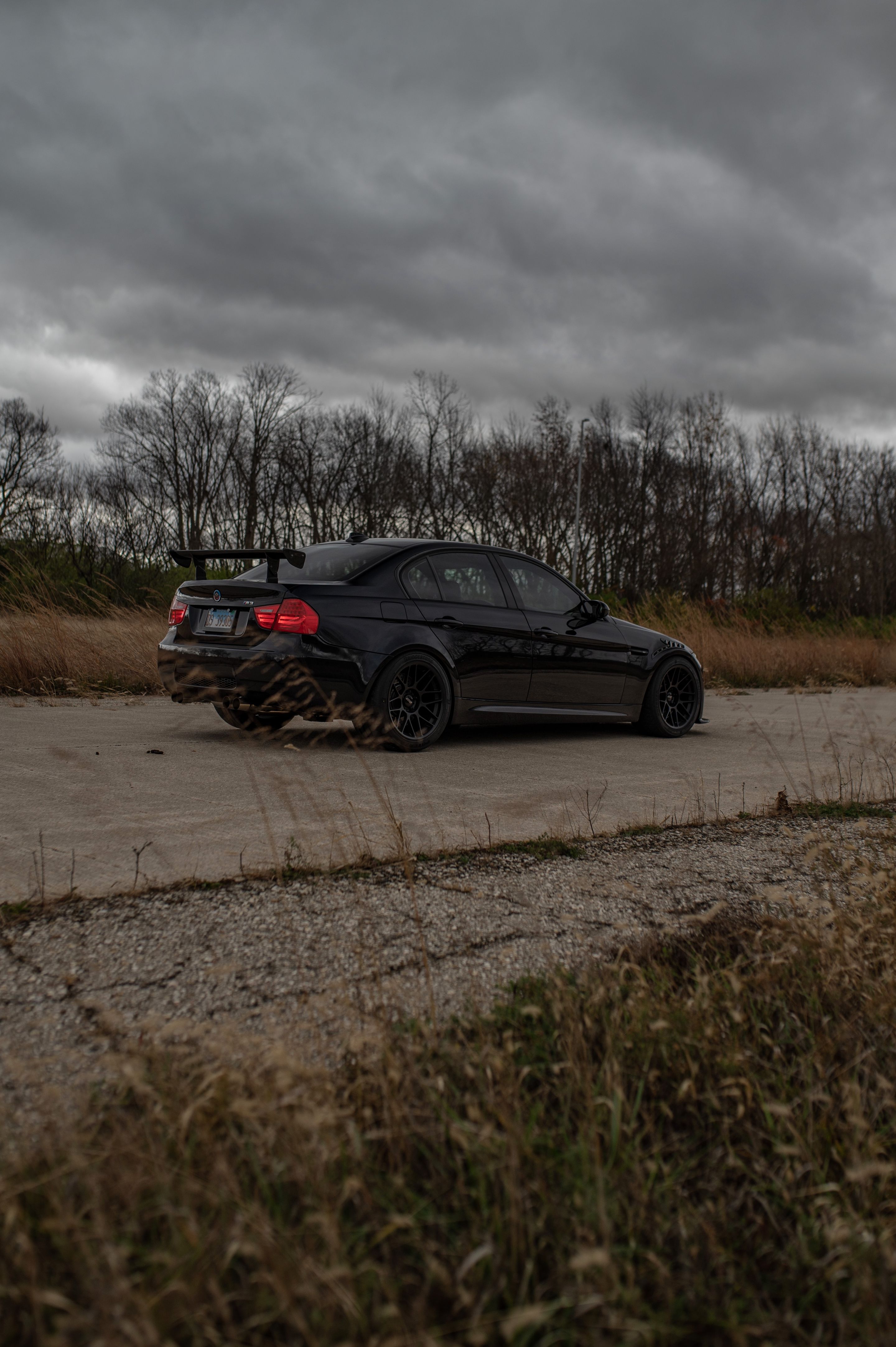 Black BMW E90 Sedan M3 with 18" ARC-8 Apex wheels in Satin Black