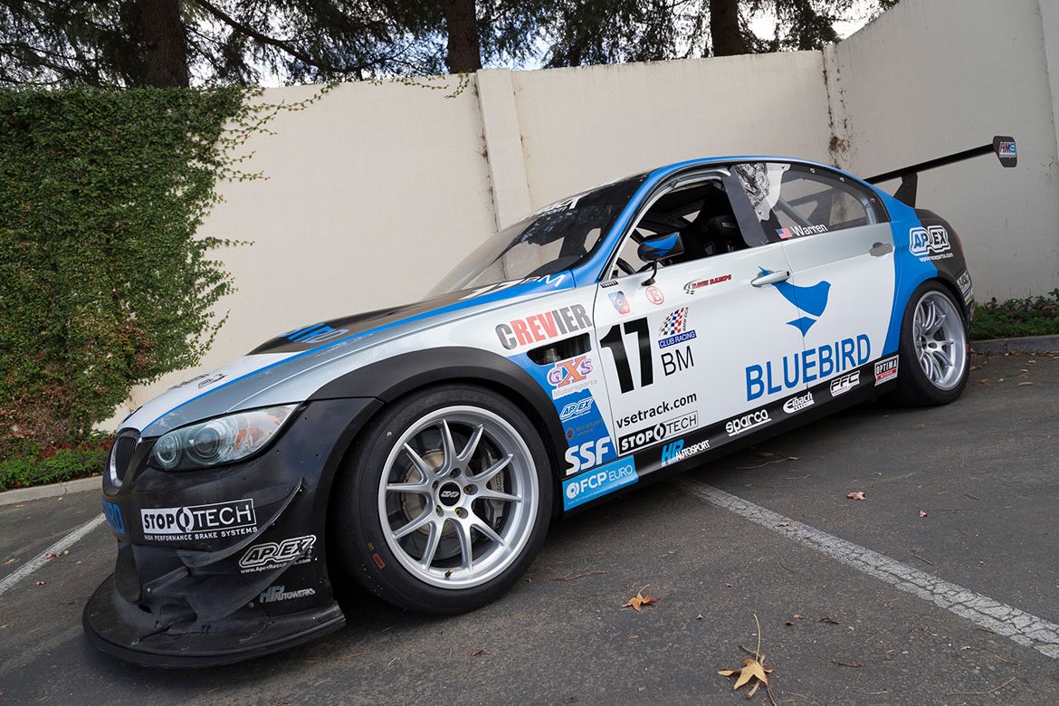 White BMW E90 Sedan M3 with 18" FL-5 Apex wheels in Race Silver