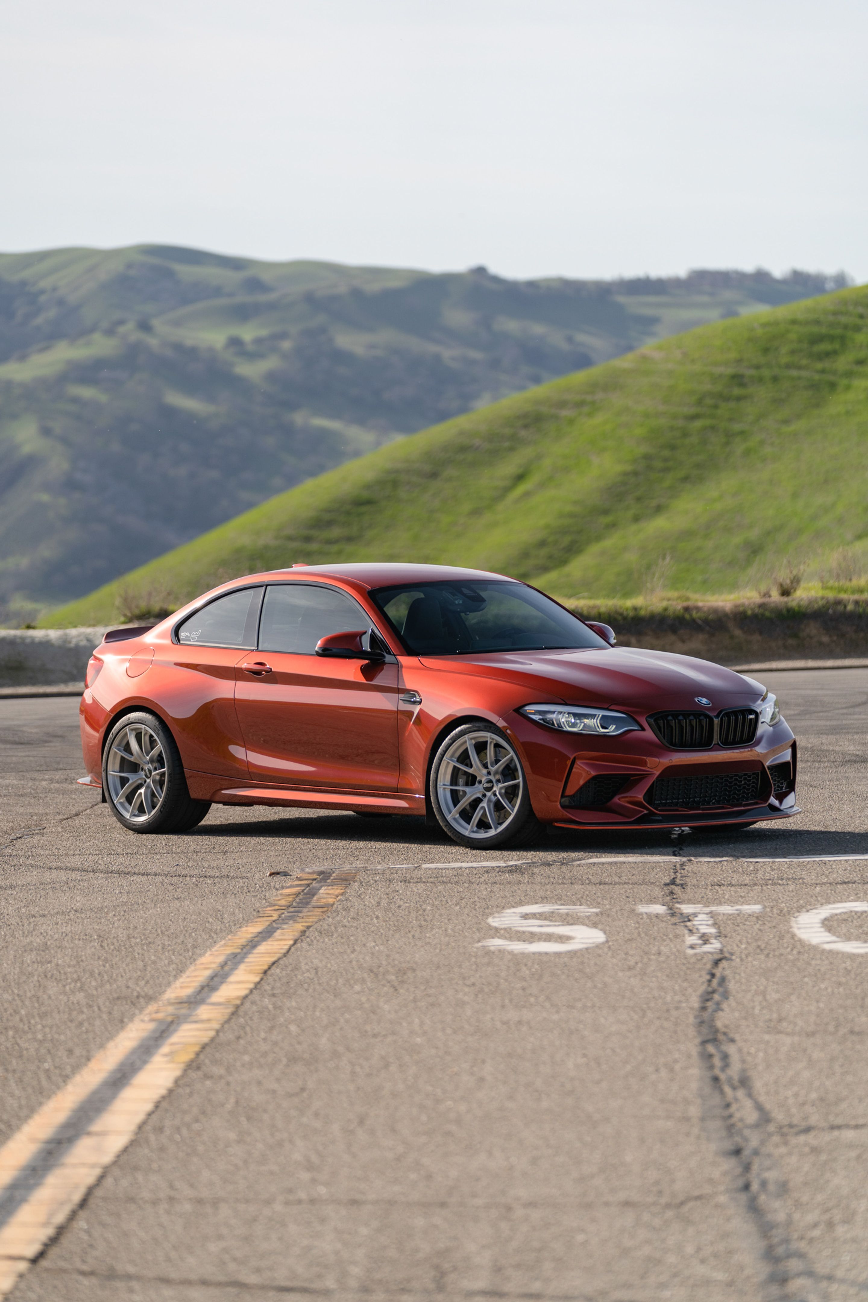 Orange BMW F87 M2 with 19" VS-5RS Apex wheels in Brushed Clear