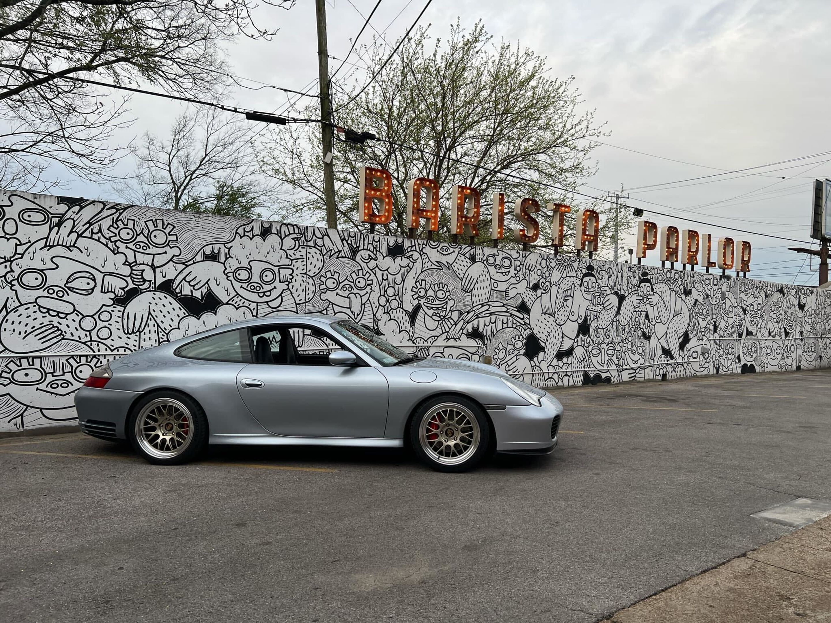 Silver Porsche 911 996 Carrera 4S with 18" ML-10RT Apex wheels in Machined Lip Gloss Motorsport Gold