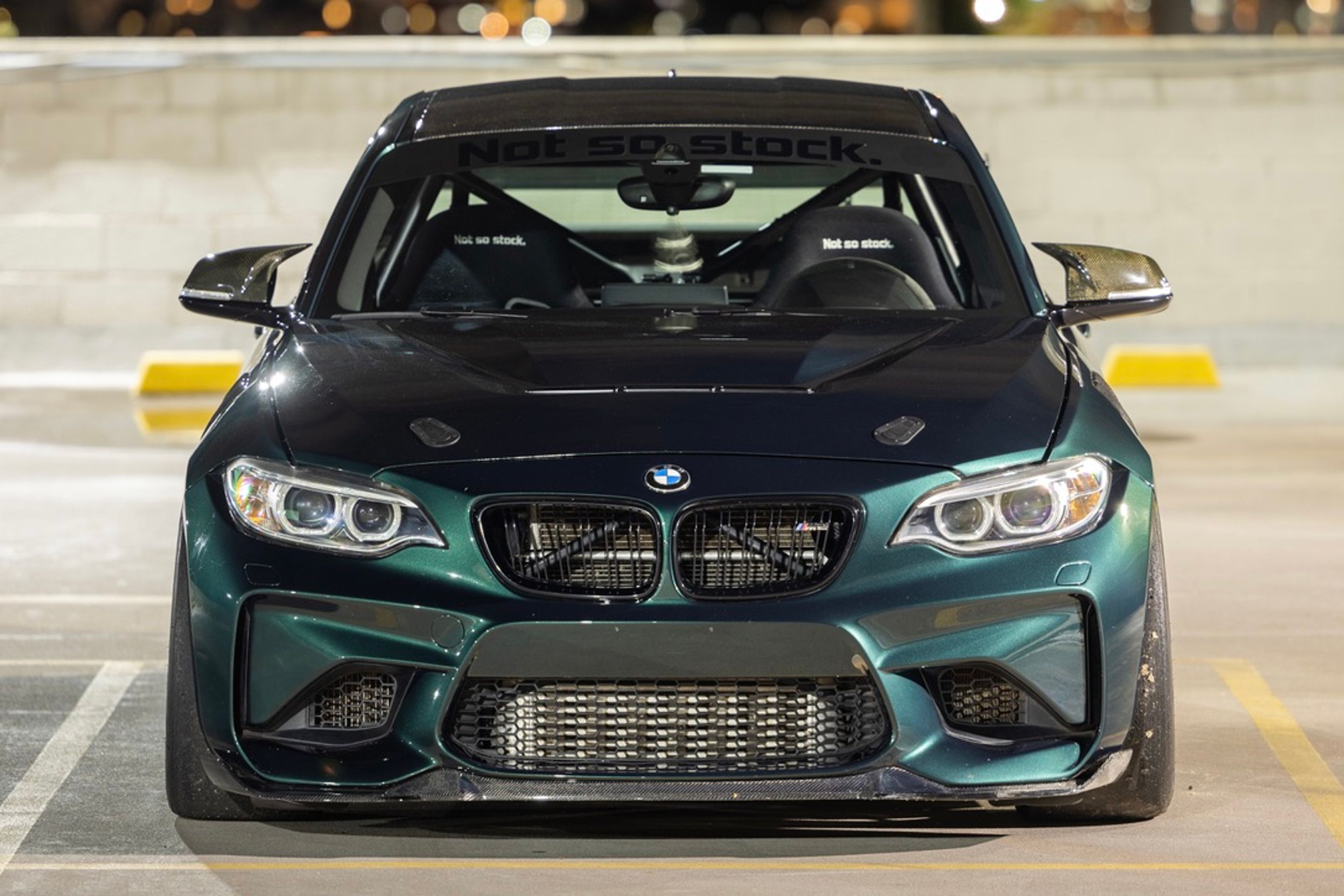 Green BMW F87 M2 with 18" EC-7 Apex wheels in Race Silver