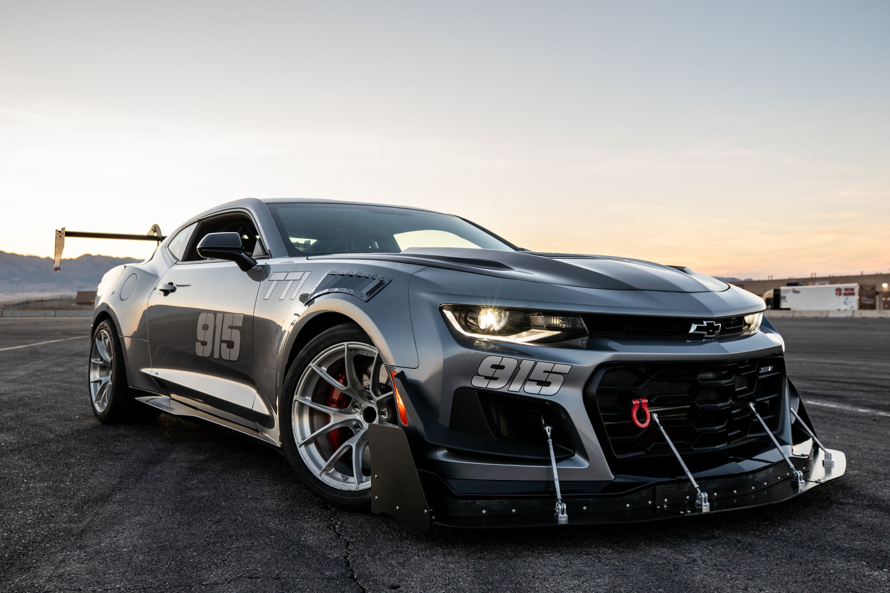 Grey Chevrolet 6th Gen Camaro ZL1 1LE with 18" VS-5RS Apex wheels in Brushed Clear