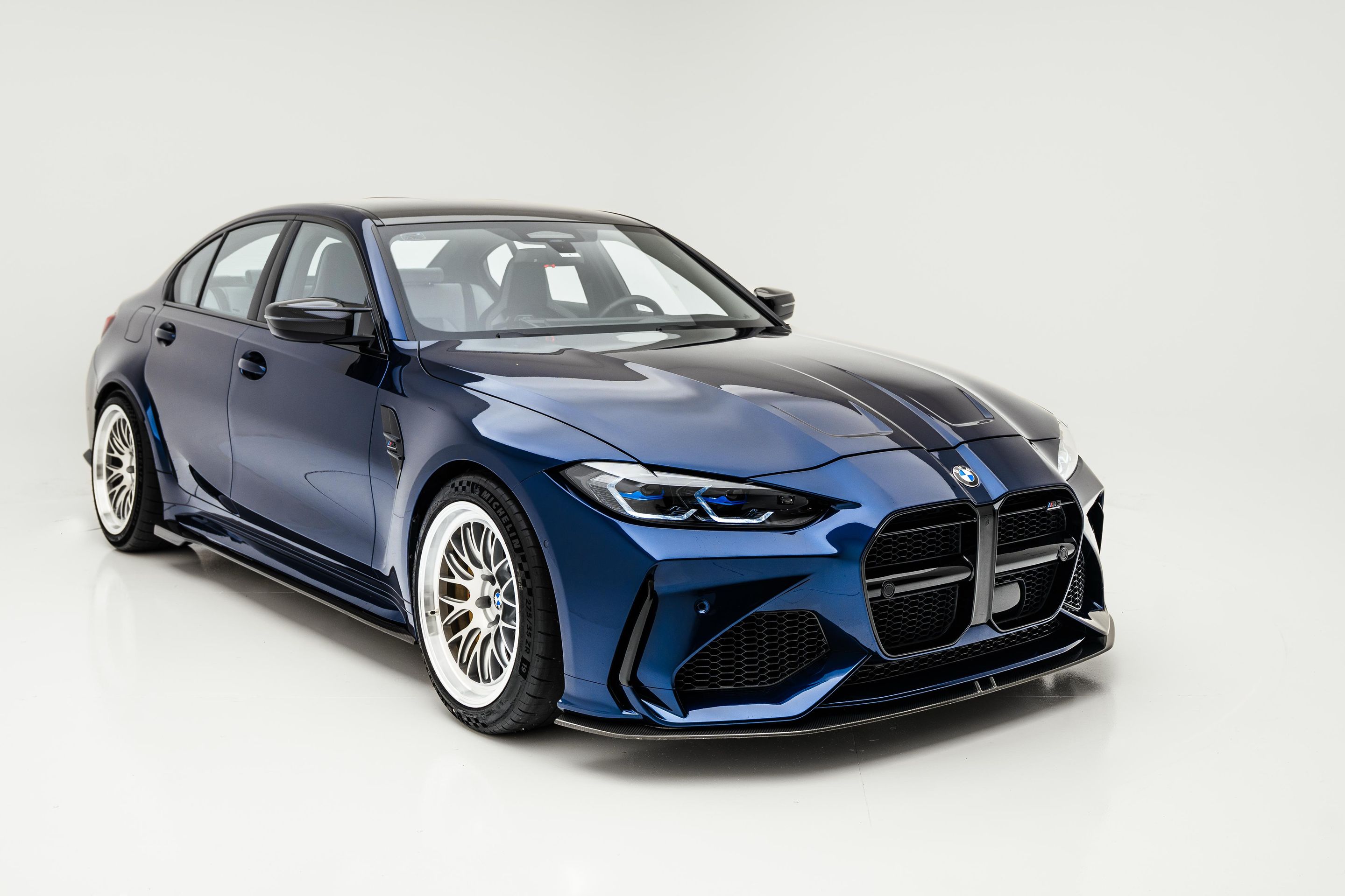 Blue BMW G80 M3 with 19" ML-10RT Apex wheels in Machined Lip Race Silver