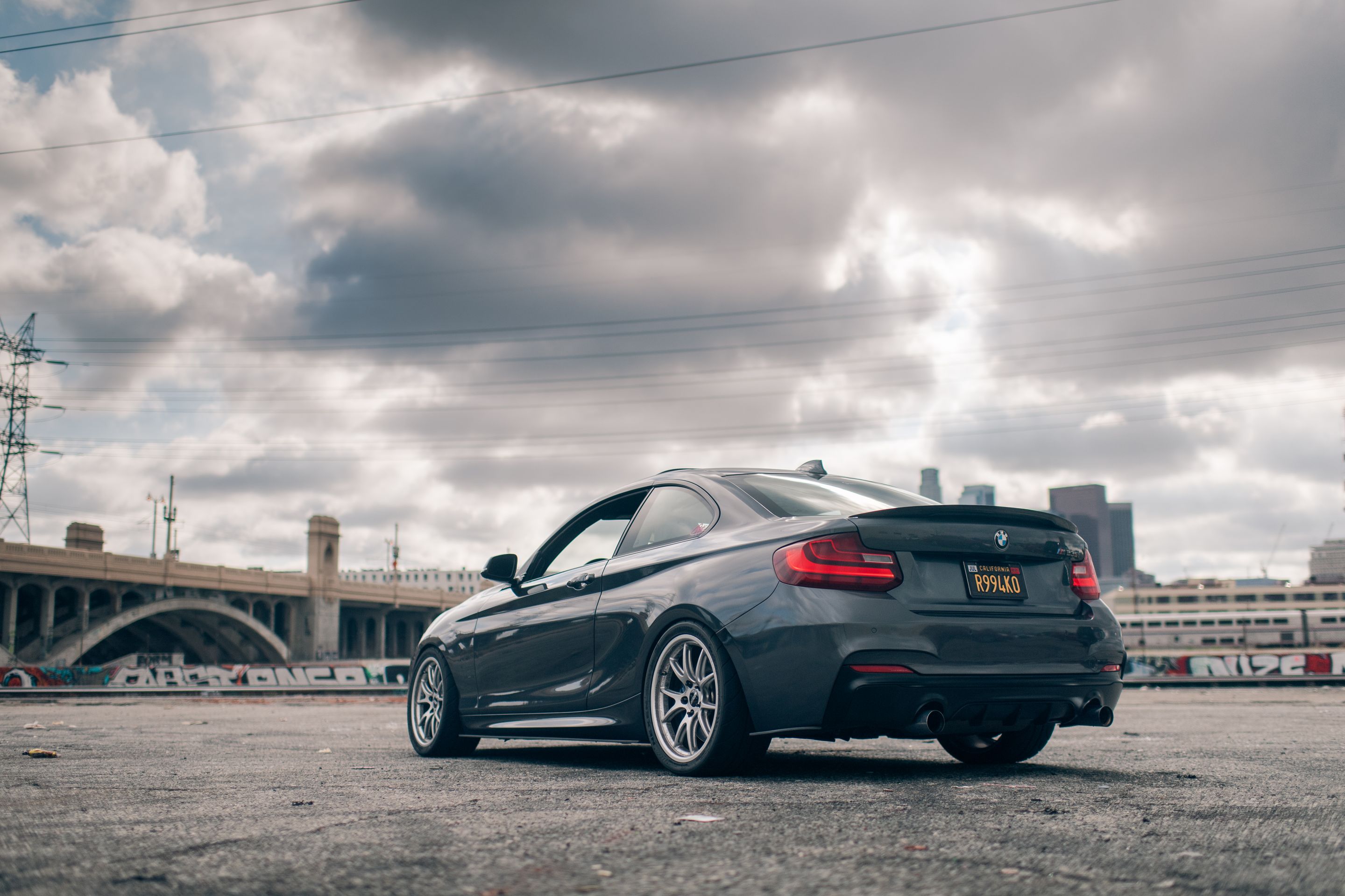 Grey BMW F22 Coupe 2 Series with 18" FL-5 Apex wheels in Race Silver