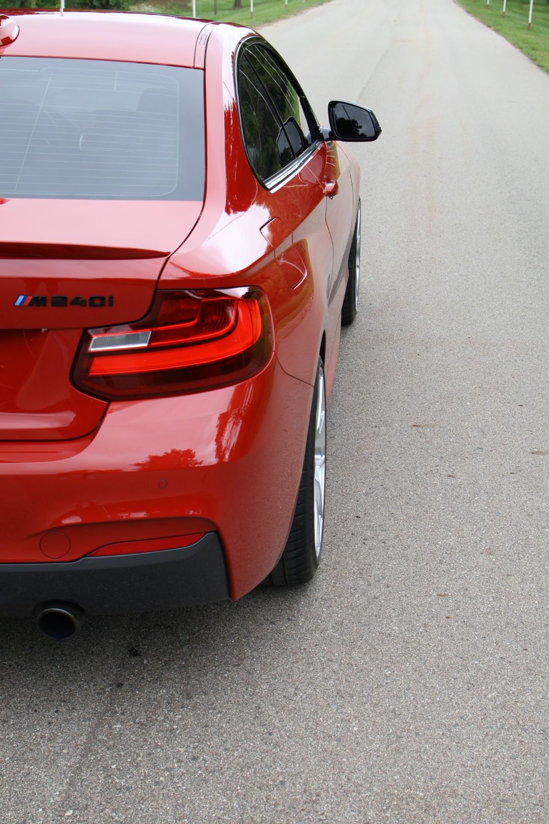 Red BMW F22 Coupe 2 Series with 18" VS-5RS Apex wheels in Brushed Clear