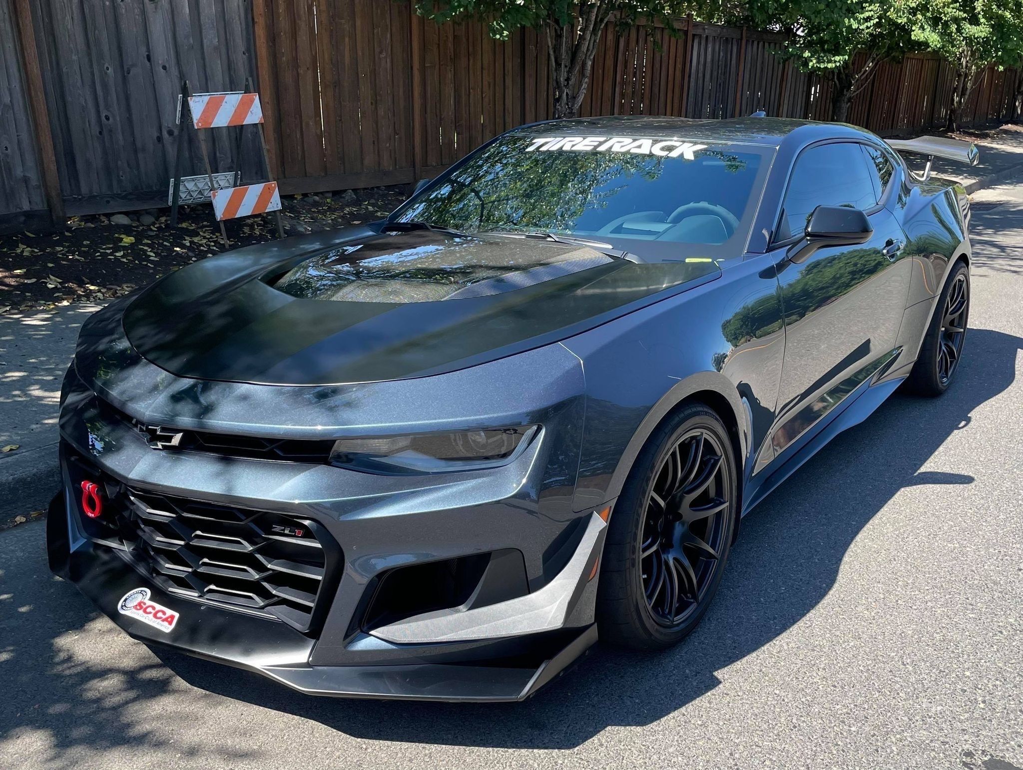 Grey Chevrolet 6th Gen Camaro ZL1 1LE with 19" SM-10 Apex wheels in Satin Black