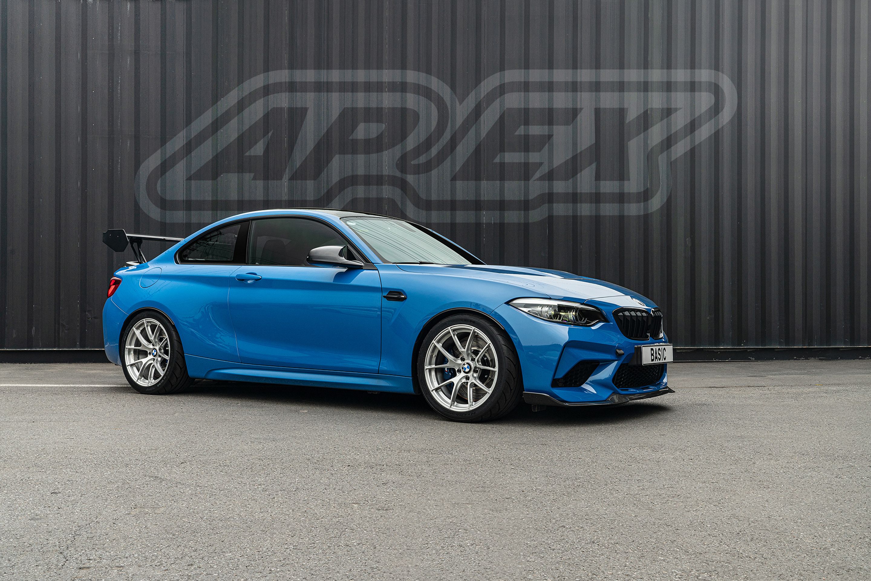 Blue BMW F87 M2 with 18" VS-5RS Apex wheels in Brushed Clear