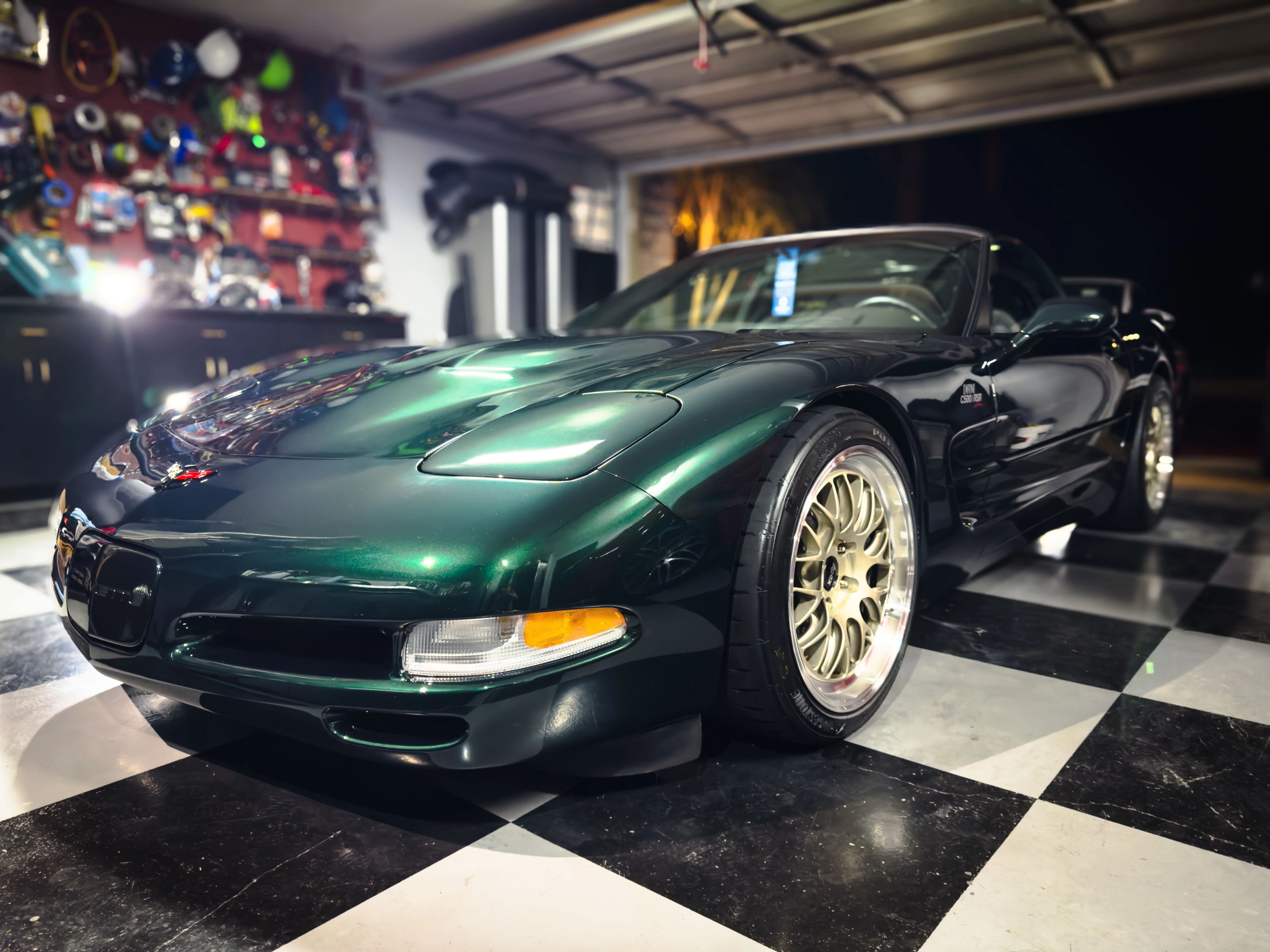 Green Chevrolet C5 Corvette Z06 with 18" ML-10RT Apex wheels in Machined Lip Gloss Motorsport Gold